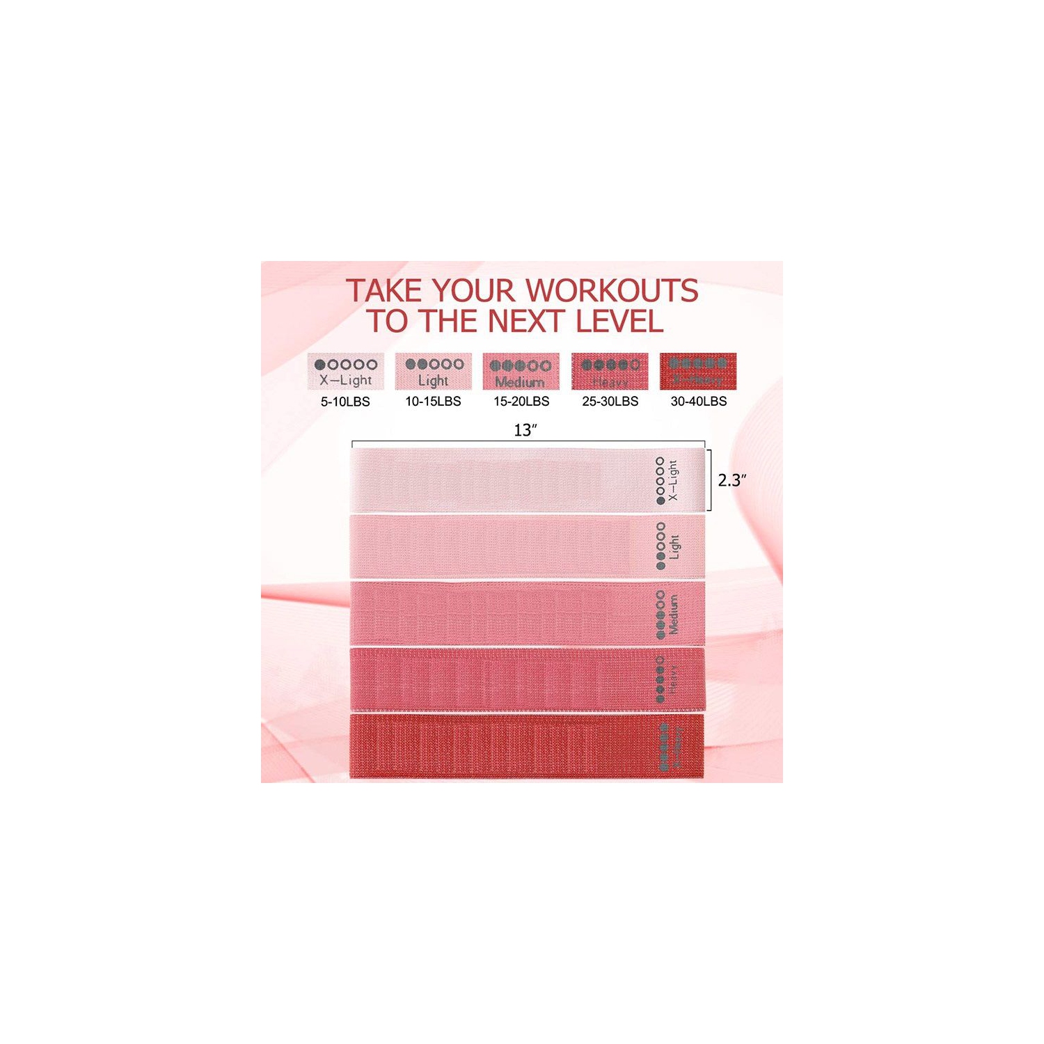 ISTAR Resistance Exercise Fabric Bands, Non-Slip Booty Workout Bands For Legs & Butt, 5 Levels Fitness Training Bands For Strength, Physical Therapy