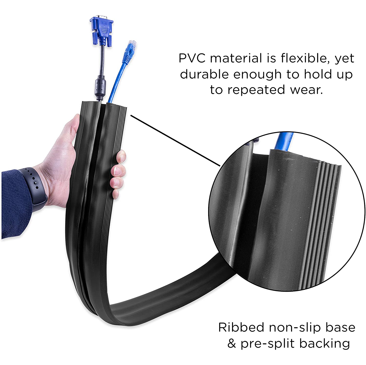 HYFAI – Organisation des câbles coordonner étui de cordon de plancher  flexible en caoutchouc PVC, protecteur de câble discret de 6 pi, noir