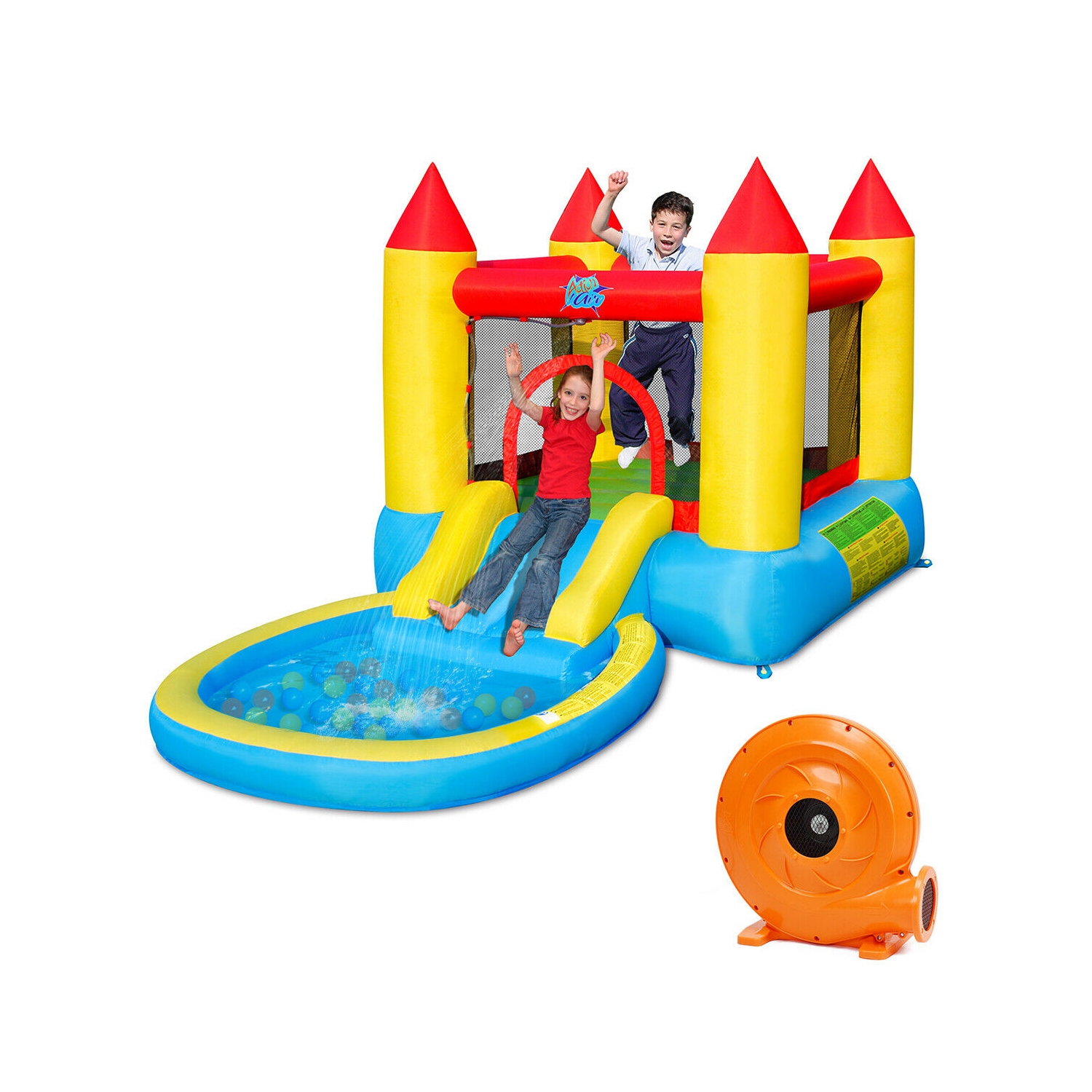 Gymax Inflatable Bounce House Kids Slide Jumping Castle Bouncer w/Pool and 480W Blower