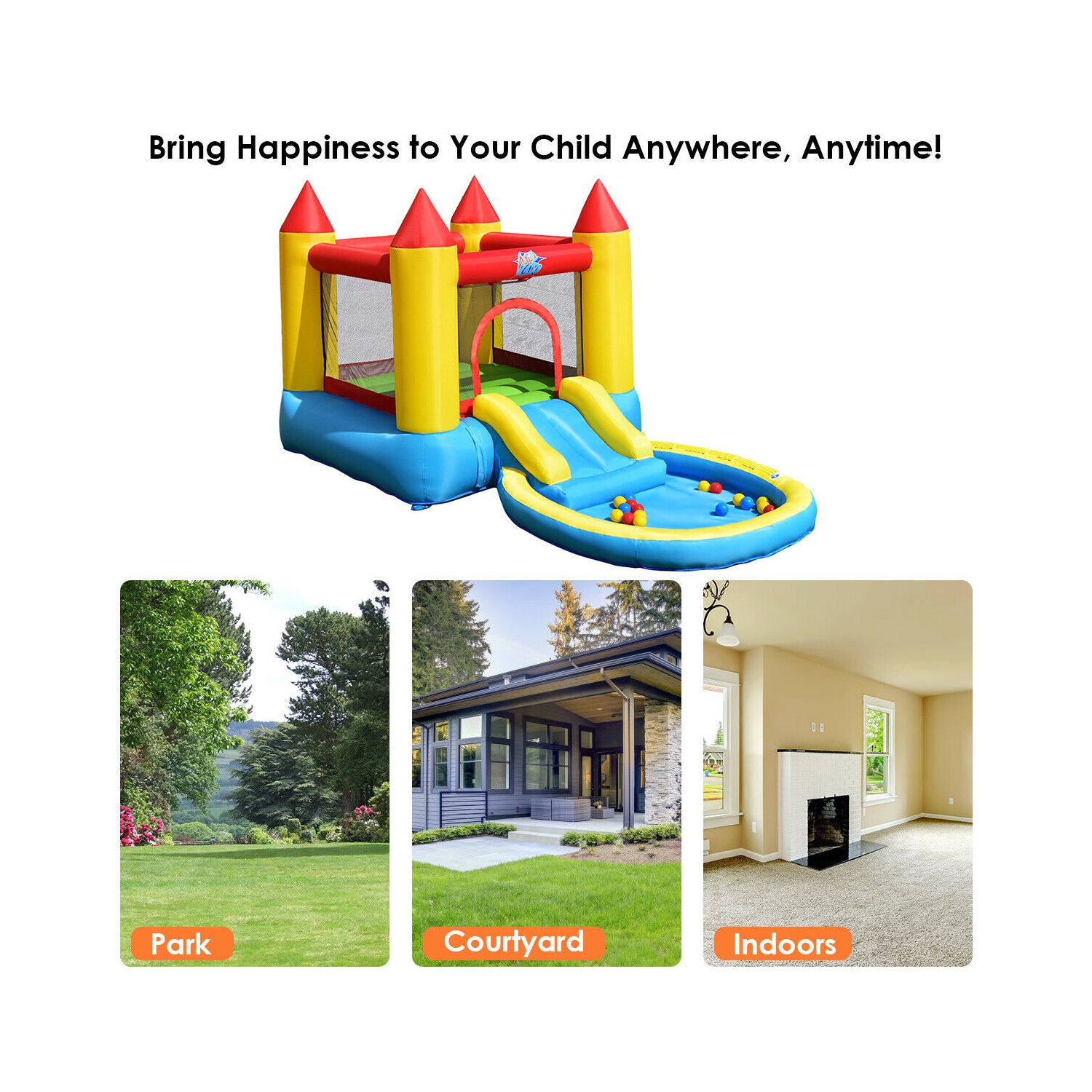 Gymax Inflatable Bounce House Kids Slide Jumping Castle Bouncer w/Pool and 480W Blower