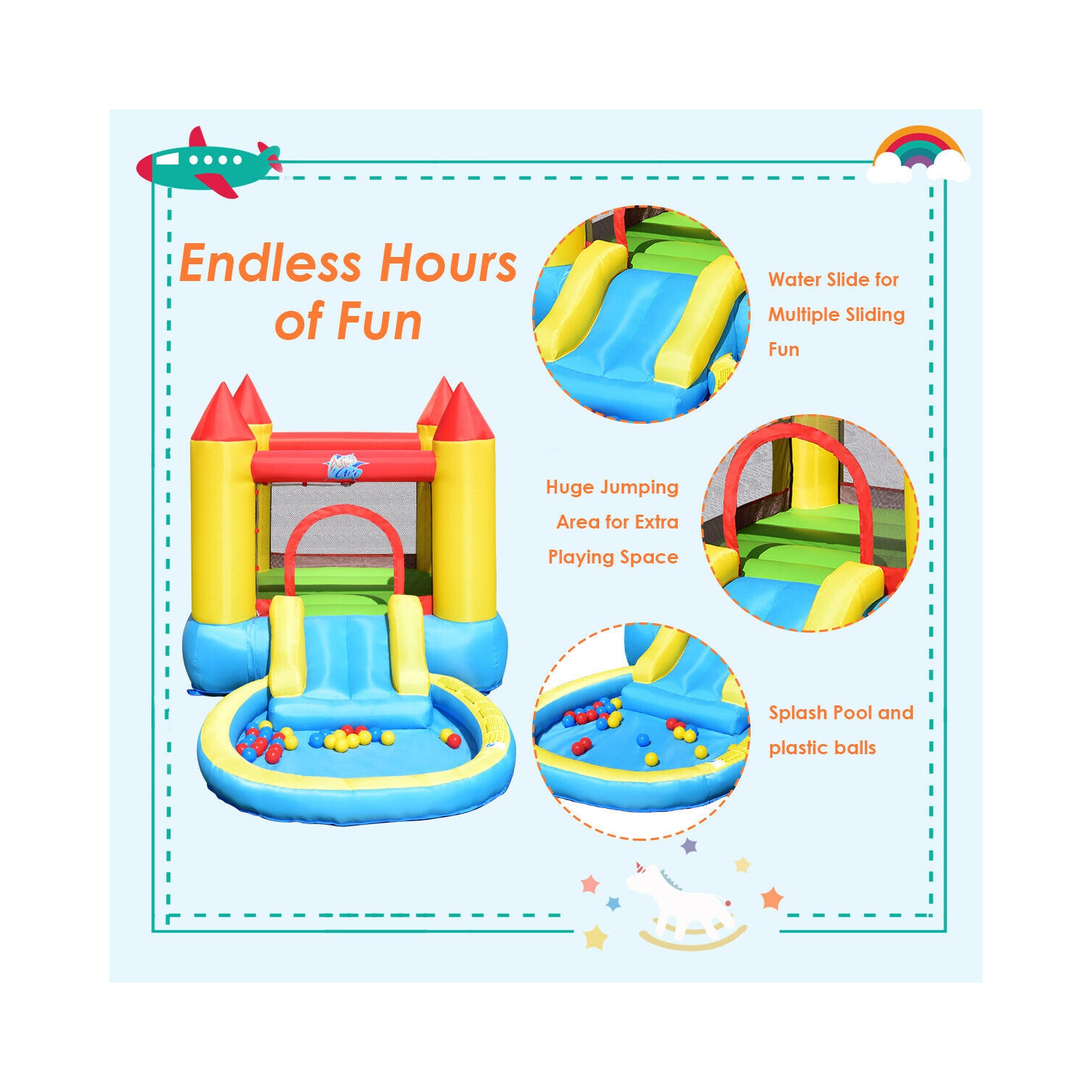 Gymax Inflatable Bounce House Kids Slide Jumping Castle Bouncer w/Pool and 480W Blower