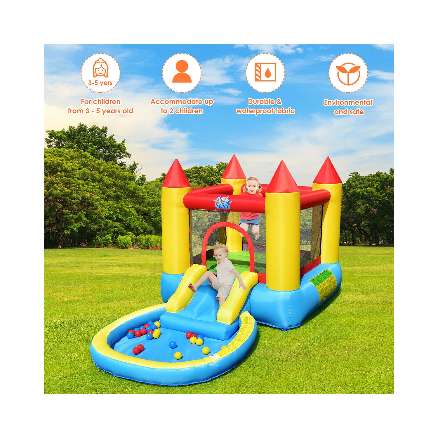 Gymax Inflatable Bounce House Kids Slide Jumping Castle Bouncer w/Pool and 480W Blower