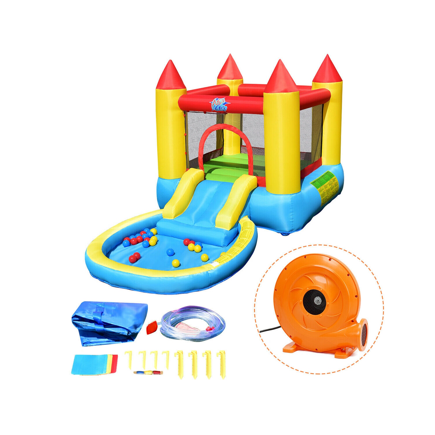 Gymax Inflatable Bounce House Kids Slide Jumping Castle Bouncer w/Pool and 480W Blower