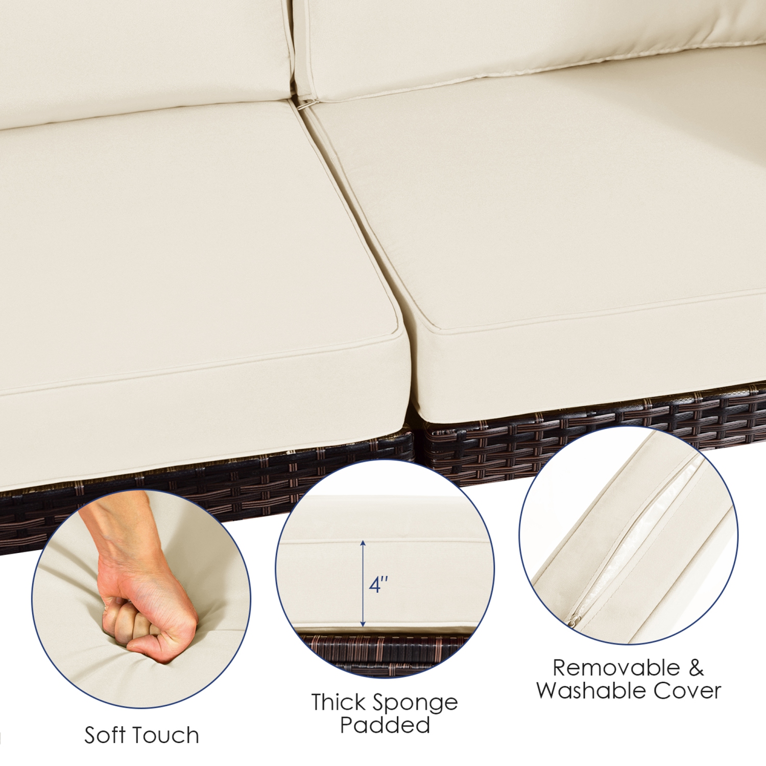 Gymax Ensemble de 6 Pièces deSalon de Jardin en Rotin avec Coussins Blancs