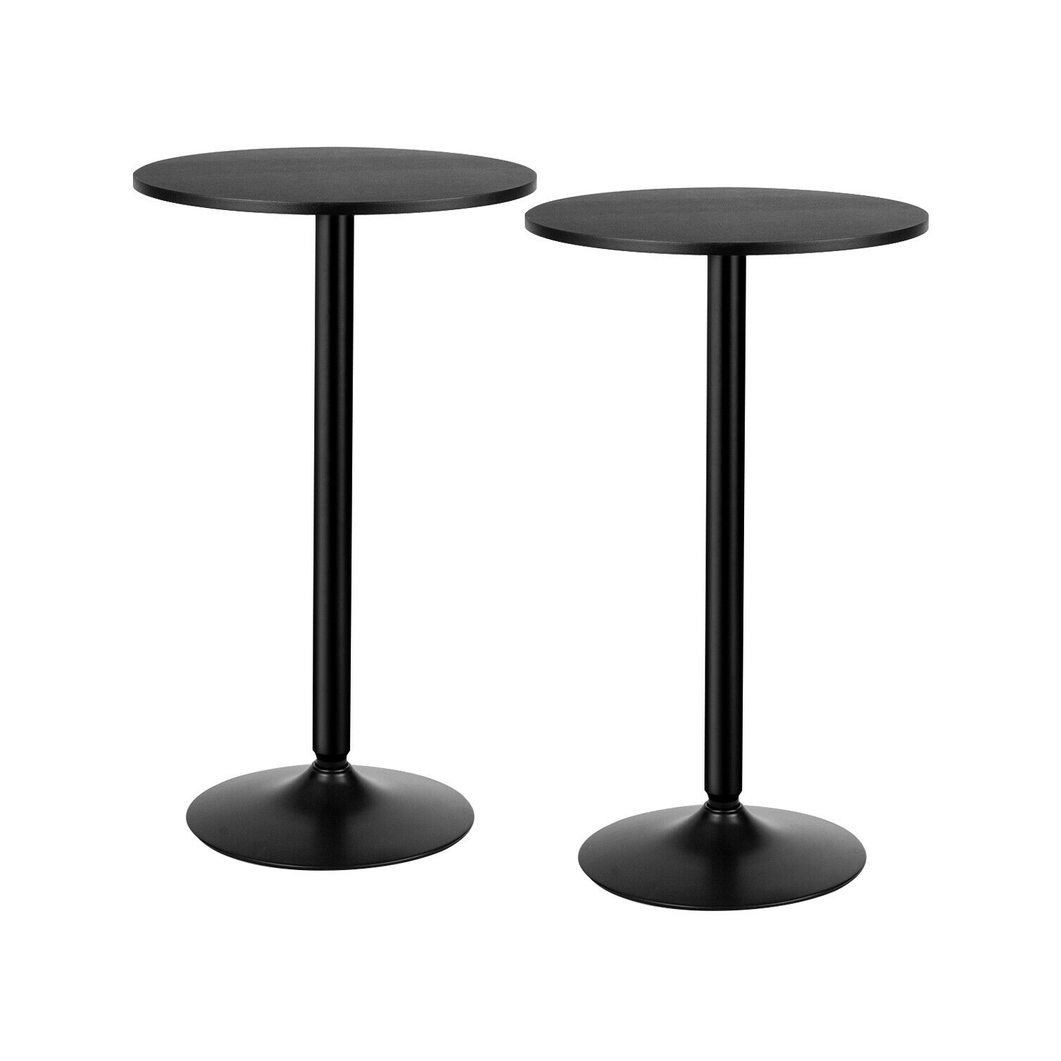 Gymax Set of 2 Round Pub Table 24" Bistro Bar Height Cocktail Table w/Metal Base Black