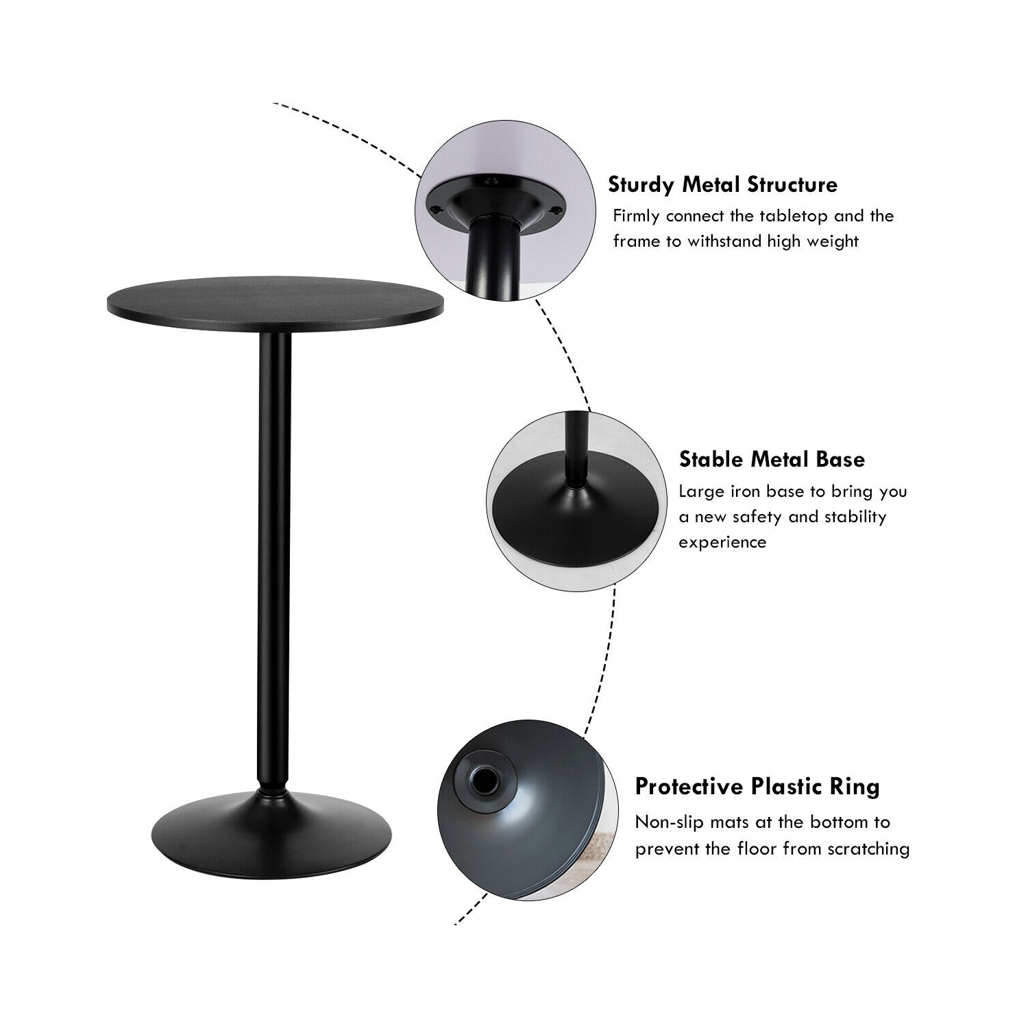 Gymax Set of 2 Round Pub Table 24" Bistro Bar Height Cocktail Table w/Metal Base Black