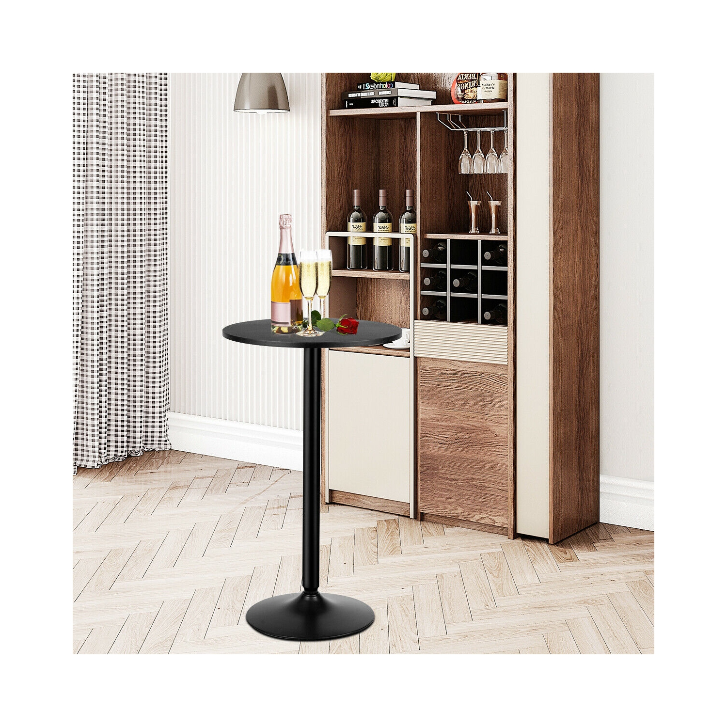 Gymax Set of 2 Round Pub Table 24" Bistro Bar Height Cocktail Table w/Metal Base Black