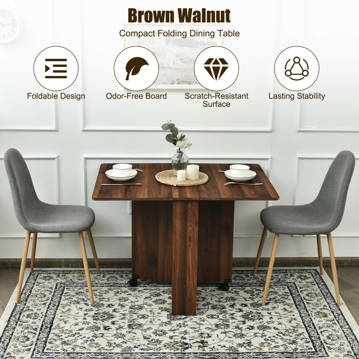 Gymax 5pcs Dining Table Set Folding Drop Leaf Table and 4 Chairs Space Saving