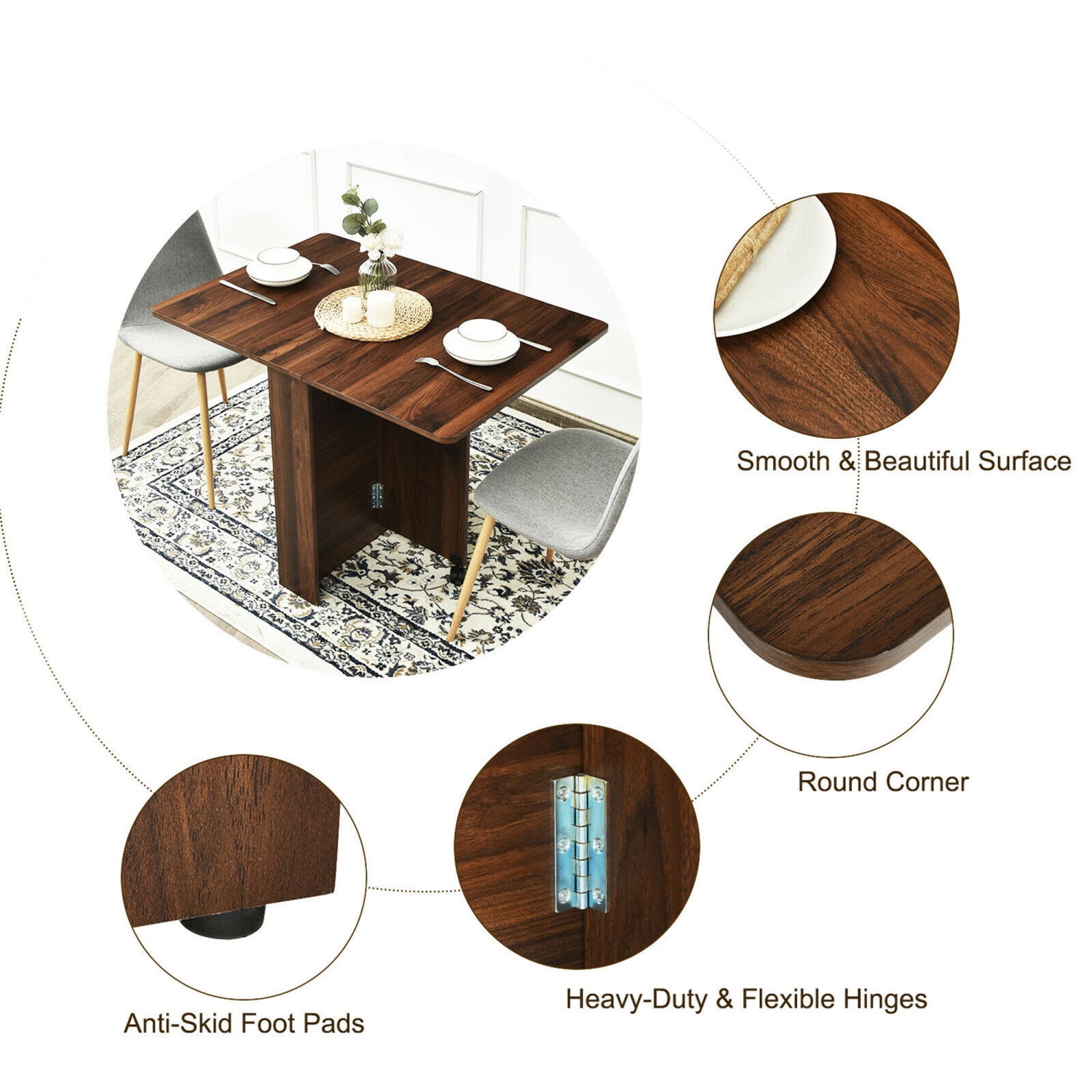 Gymax 5pcs Dining Table Set Folding Drop Leaf Table and 4 Chairs Space Saving