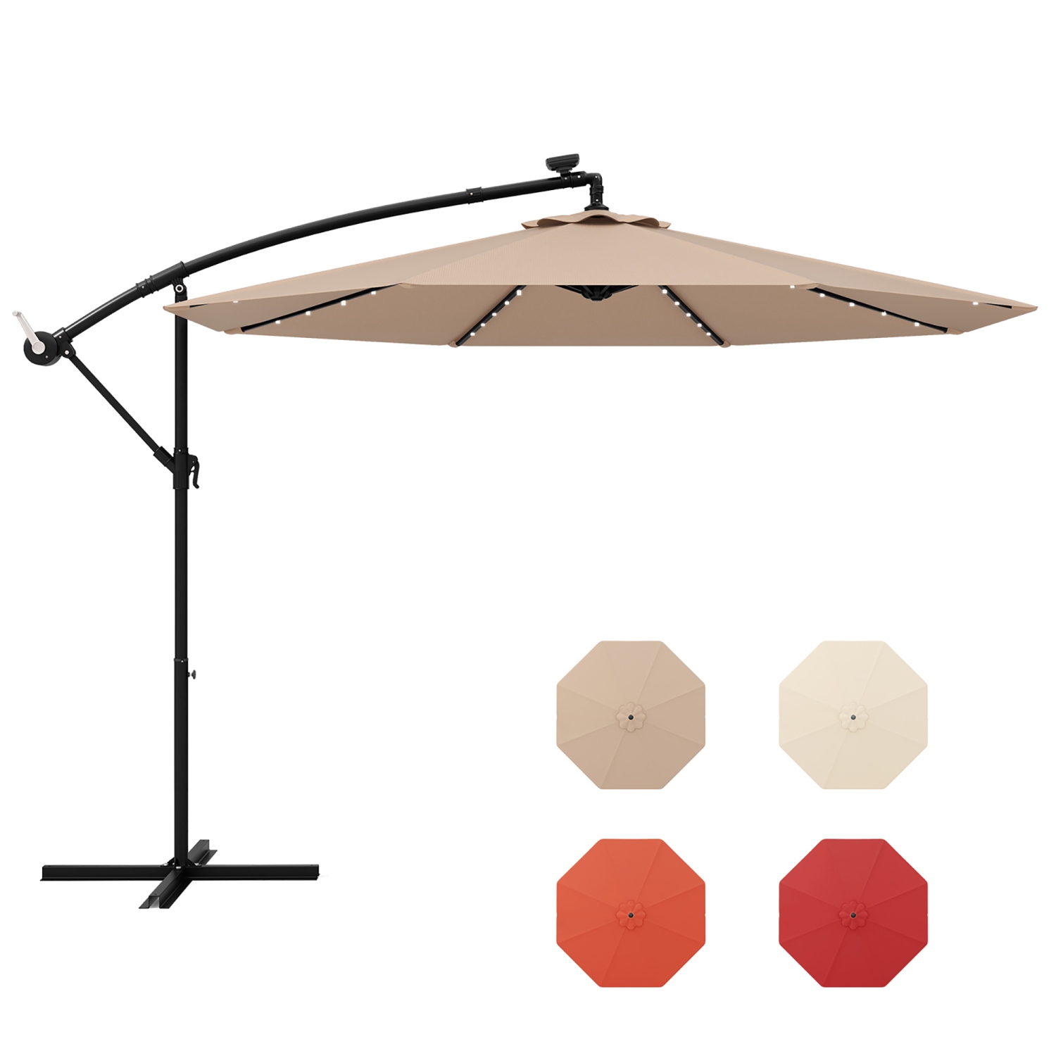 Gymax 10ft Solar Patio Umbrella Outdoor Offset Hanging Umbrella w/ 40 LED Lights