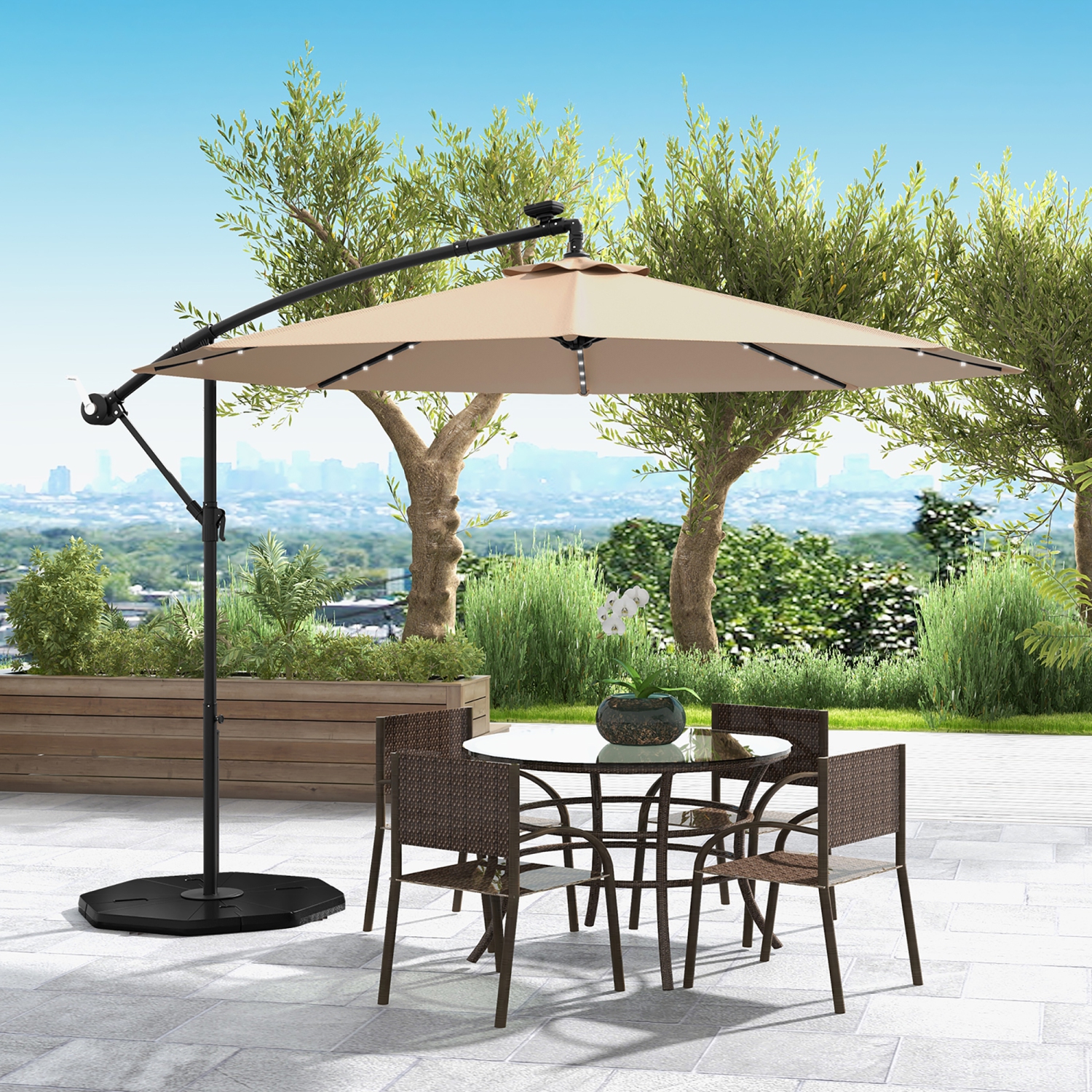 Gymax 10ft Solar Patio Umbrella Outdoor Offset Hanging Umbrella w/ 40 LED Lights