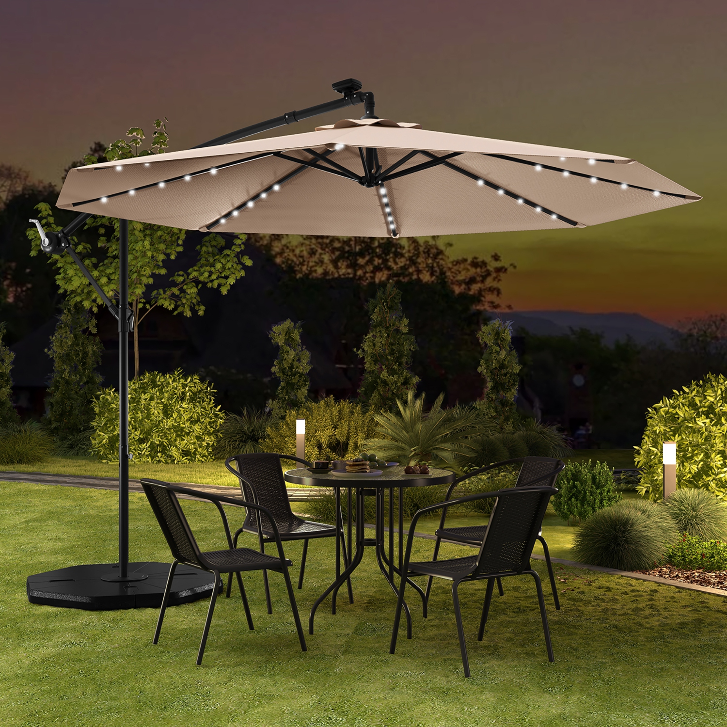 Gymax 10ft Solar Patio Umbrella Outdoor Offset Hanging Umbrella w/ 40 LED Lights