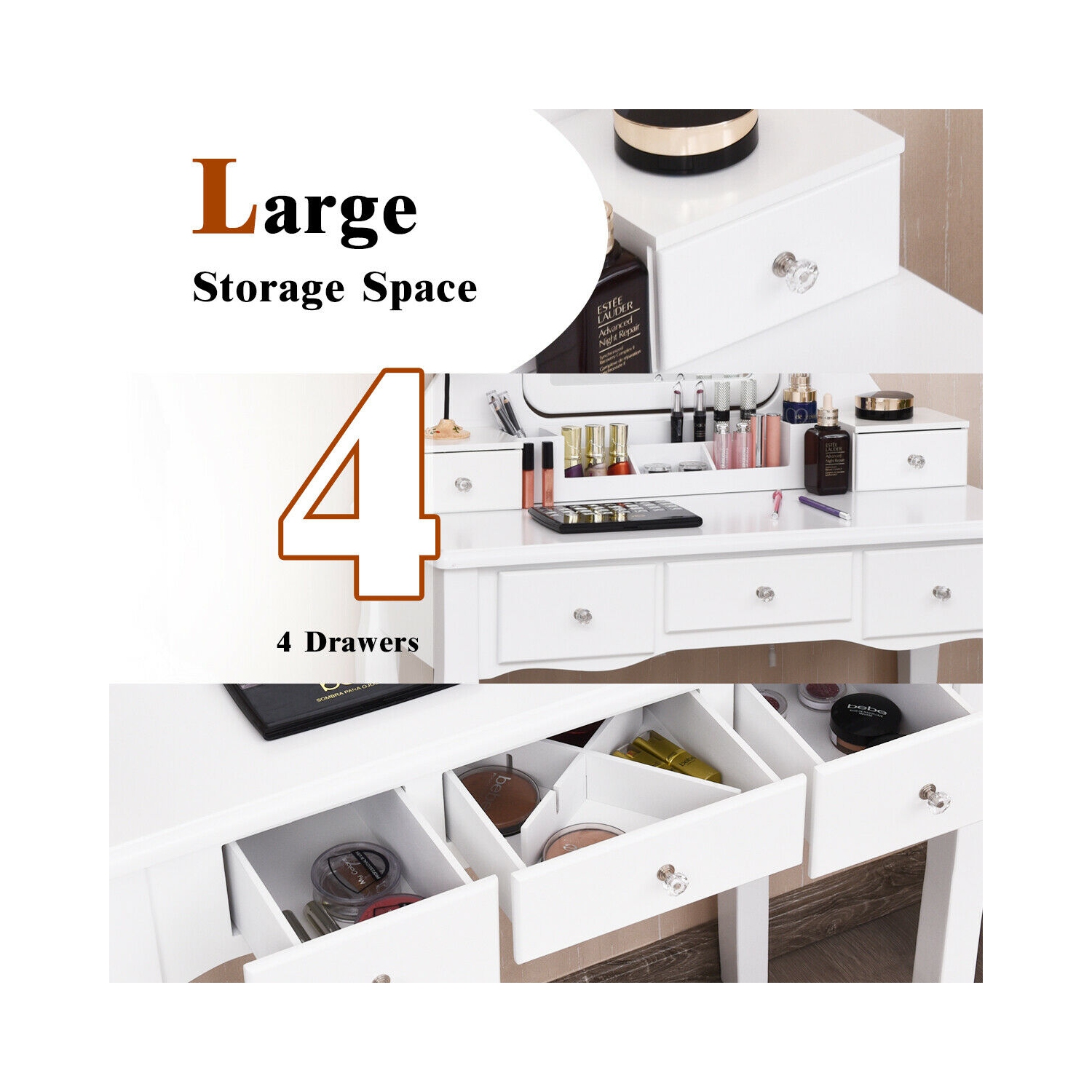 Gymax Vanity Dressing Table Set w/Removable Box &10 Dimmable Bulbs Touch Switch White