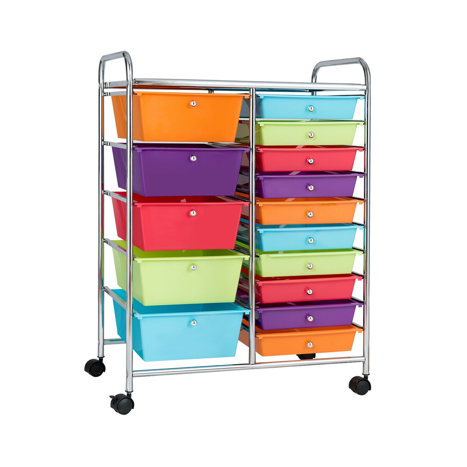 Gymax 15 Drawer Rolling Storage Cart Opaque Multicolor Drawers Home