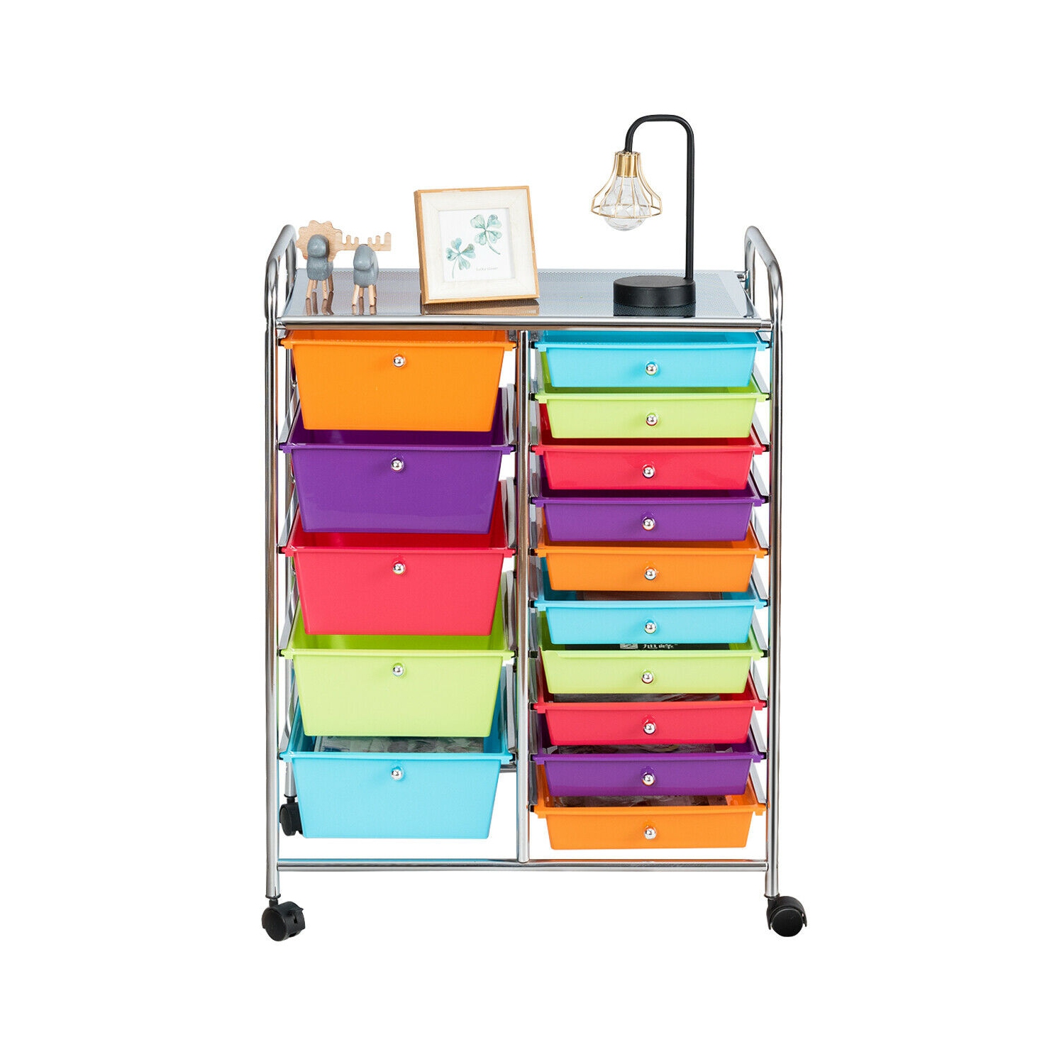 Gymax 15 Drawer Rolling Storage Cart Opaque Multicolor Drawers Home