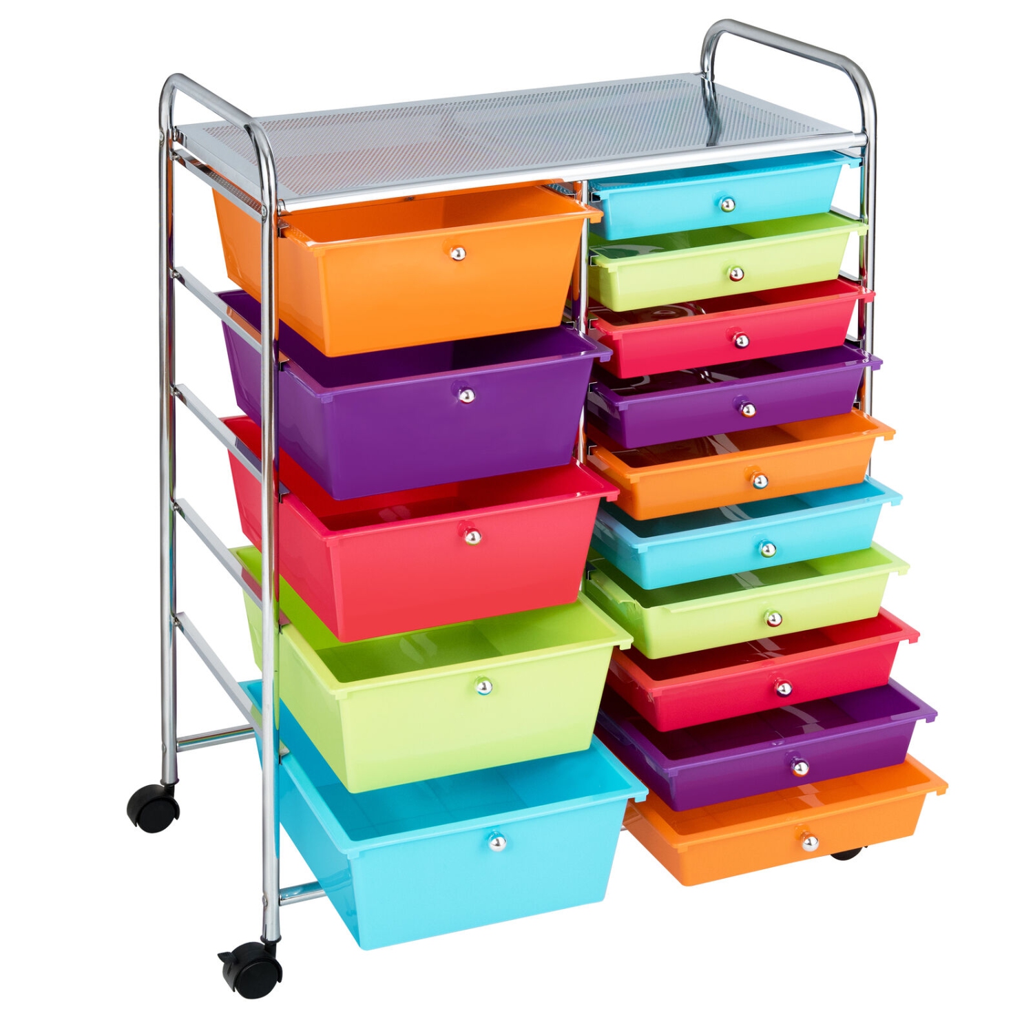 Gymax 15 Drawer Rolling Storage Cart Opaque Multicolor Drawers Home