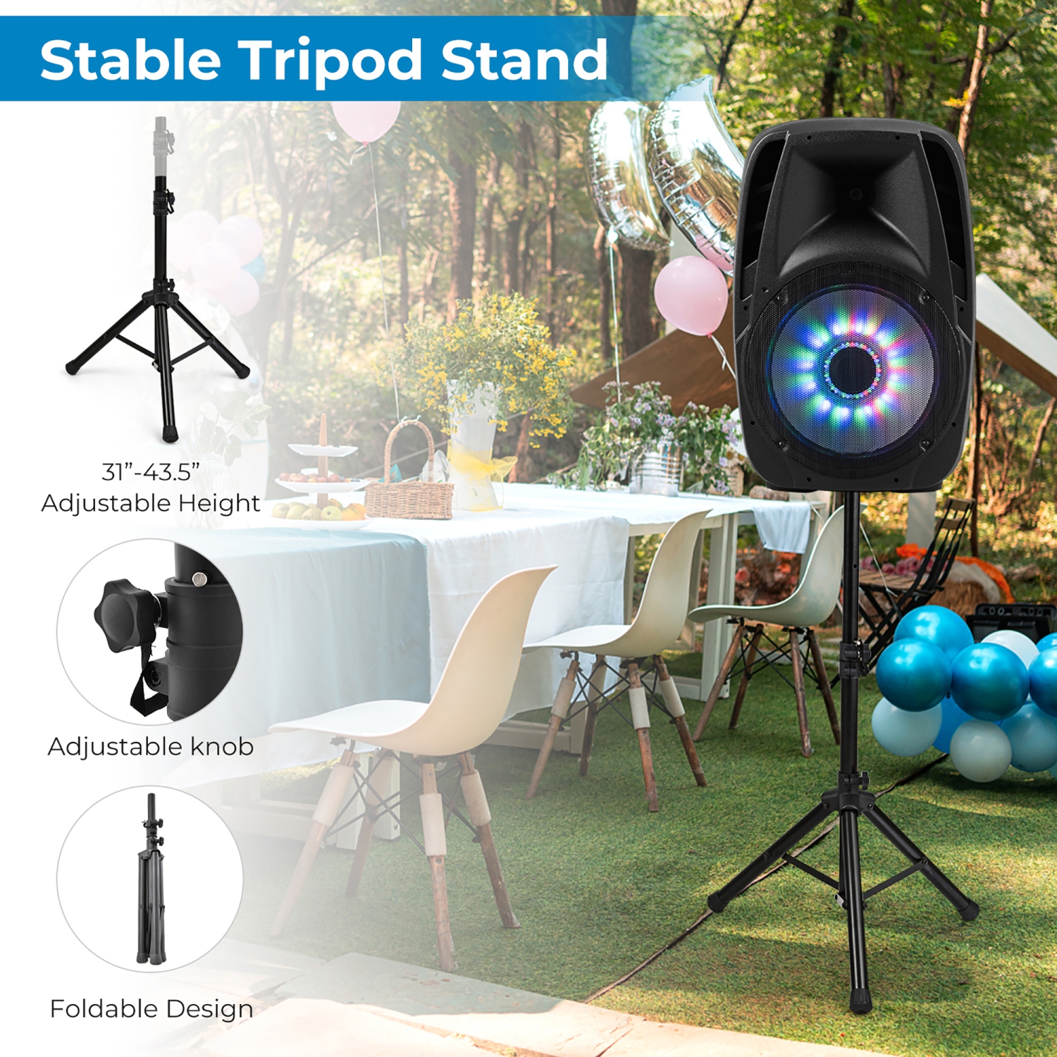 Gymax Portable 15'' 1500W 2-way Powered Speaker Stand w/ Illuminating Light