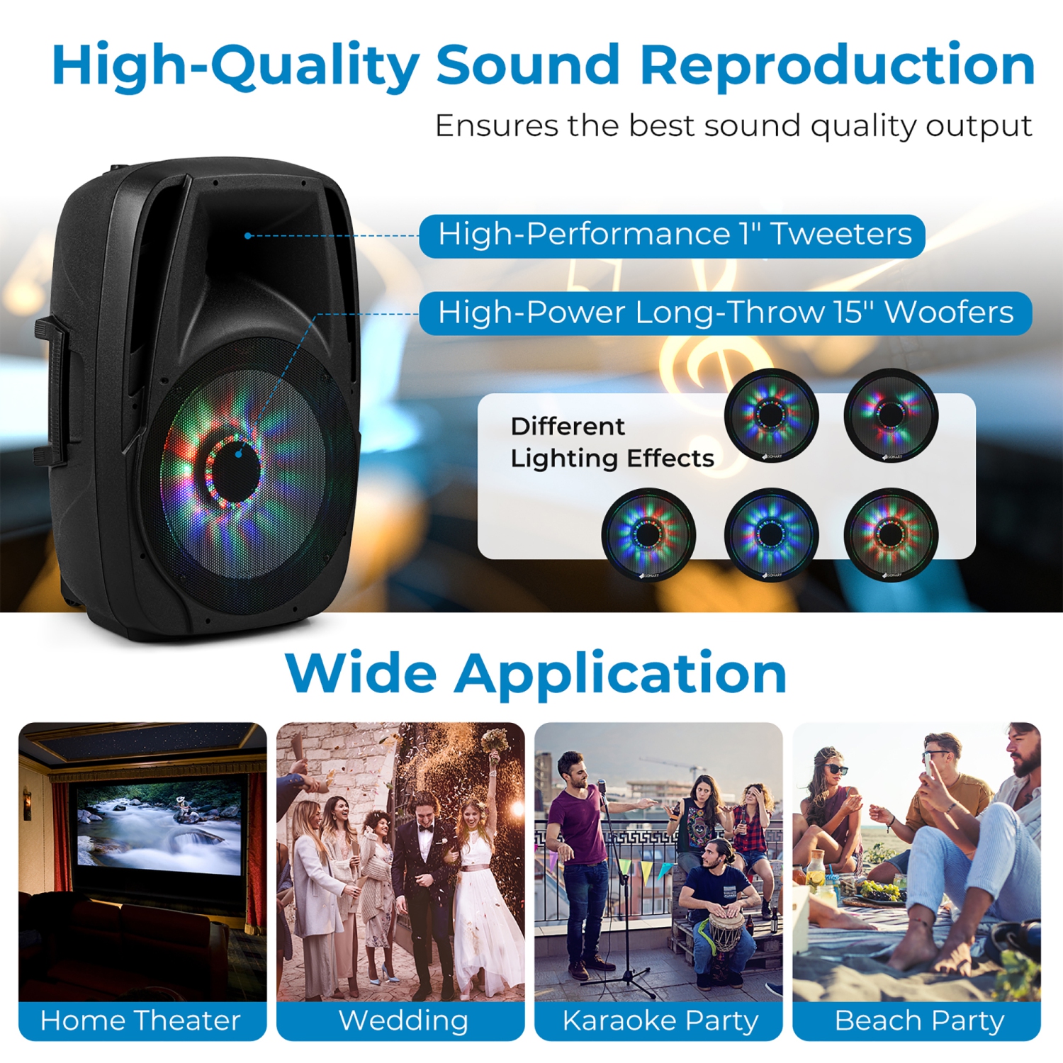 Gymax Portable 15'' 1500W 2-way Powered Speaker Stand w/ Illuminating Light