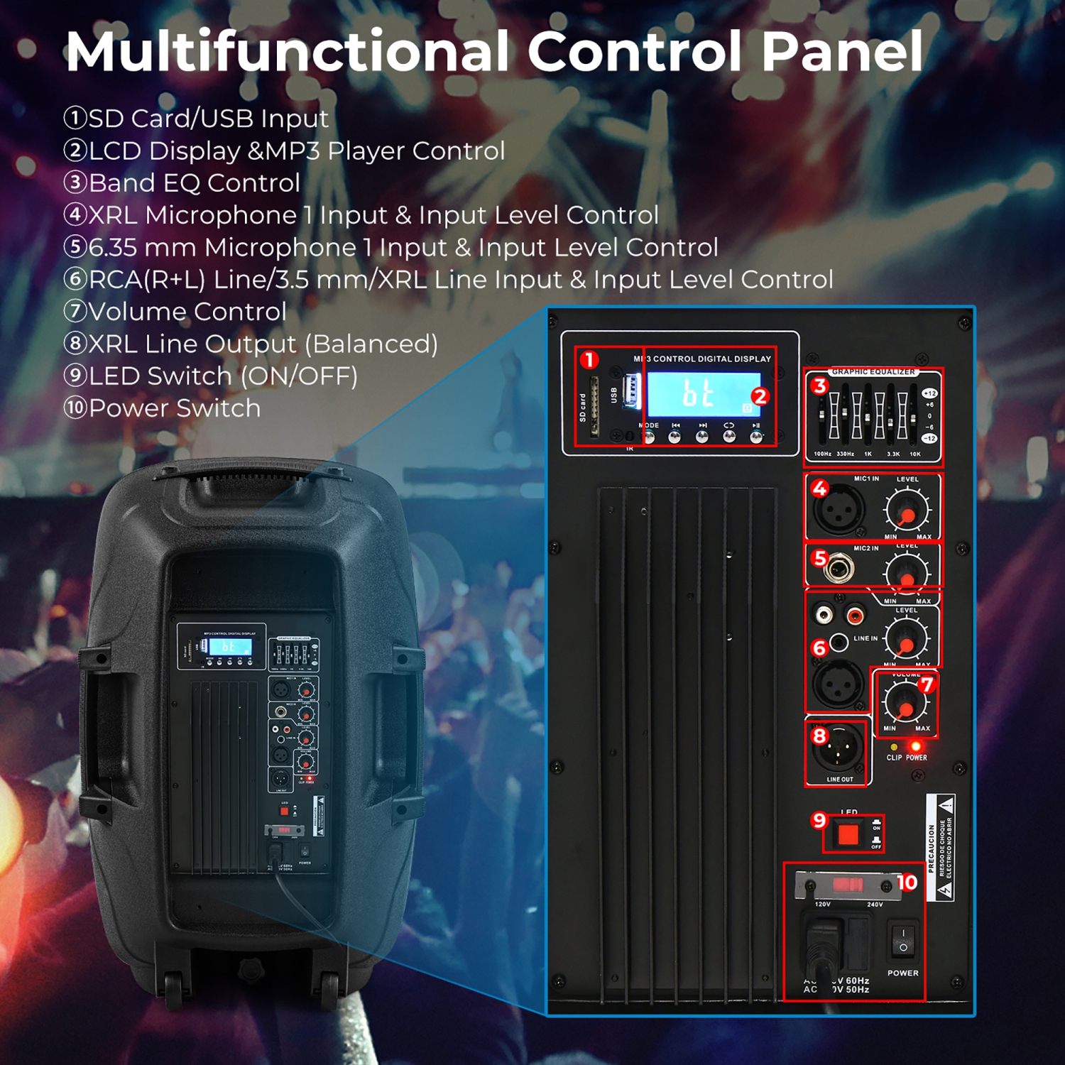 Gymax Portable 15'' 1500W 2-way Powered Speaker Stand w/ Illuminating Light