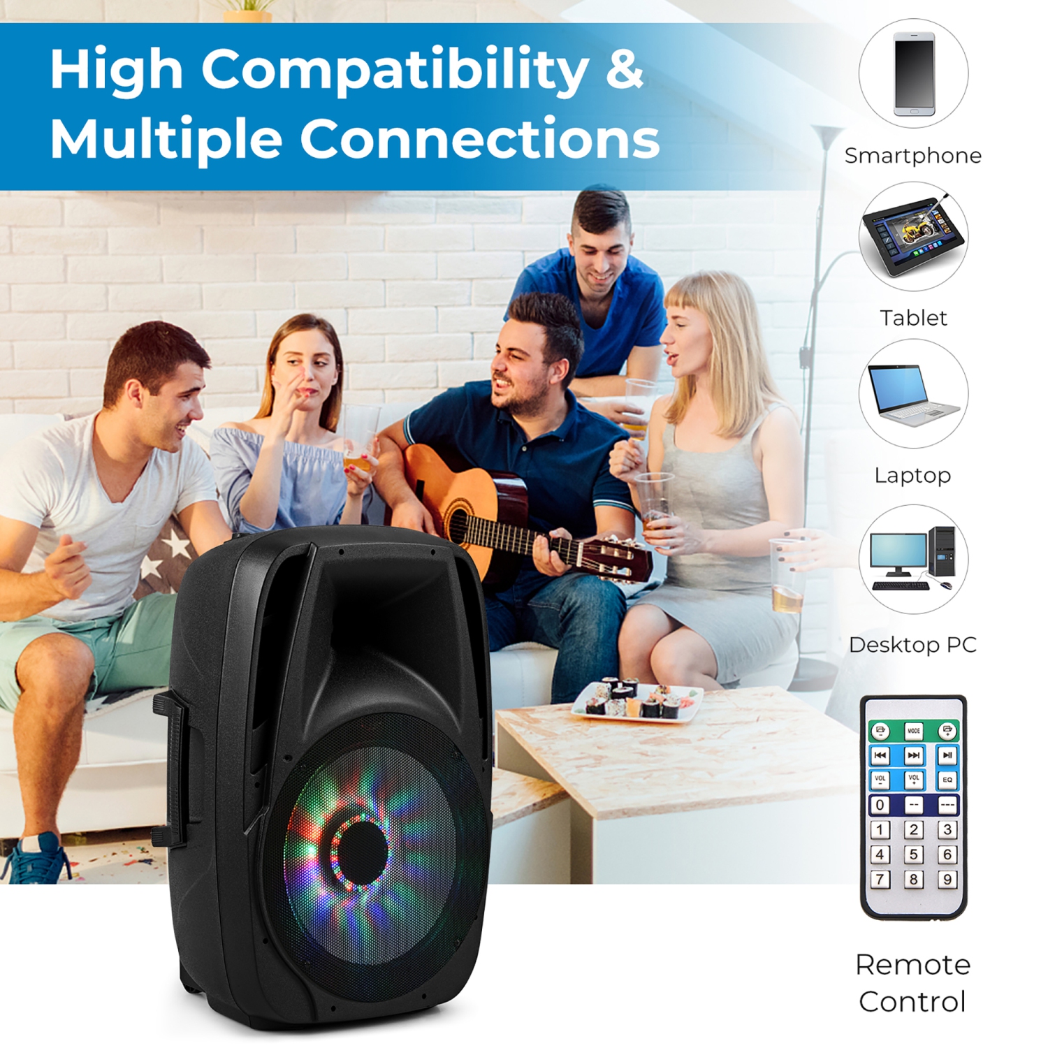 Gymax Portable 15'' 1500W 2-way Powered Speaker Stand w/ Illuminating Light