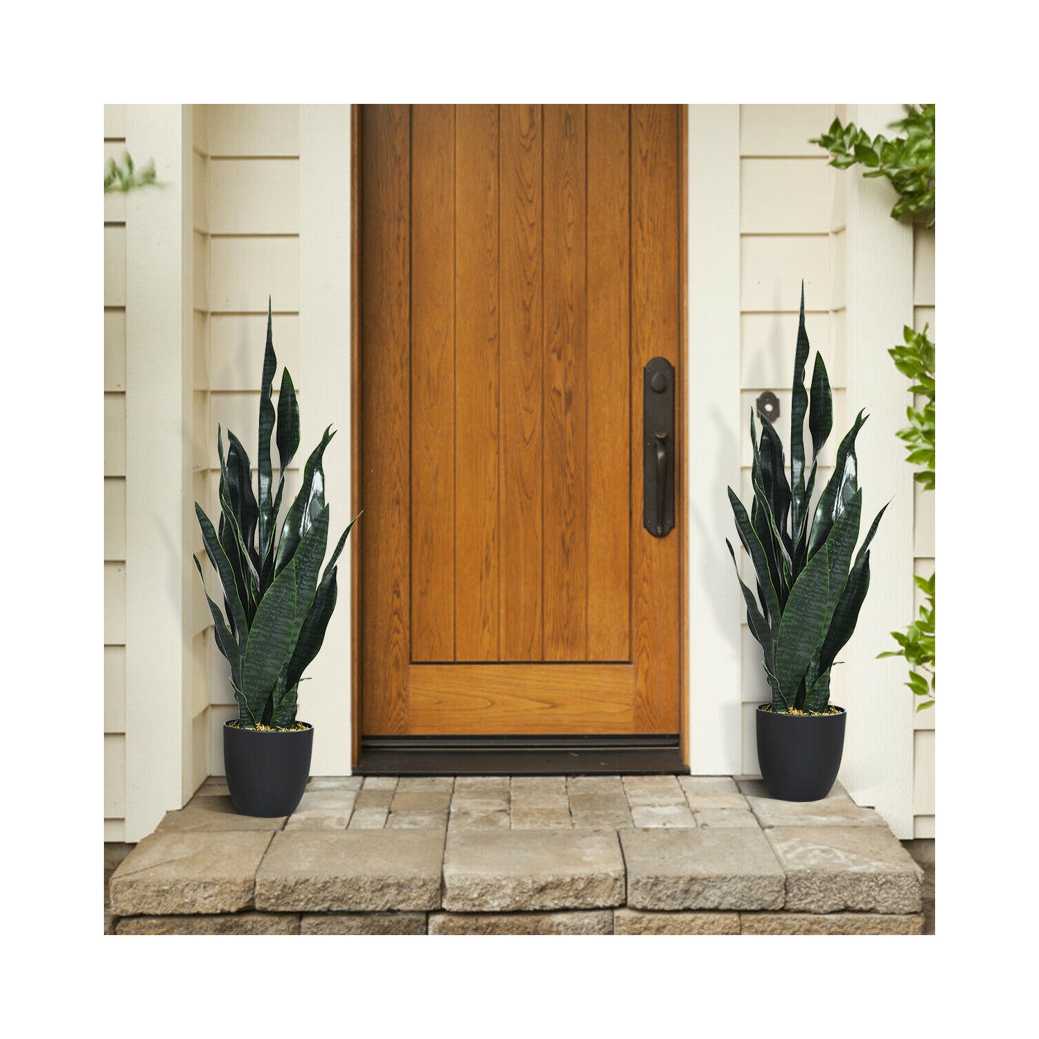 Gymax Artificial Snake Plant 35.5" Fake Sansevieria Indoor-Outdoor Decoration Green