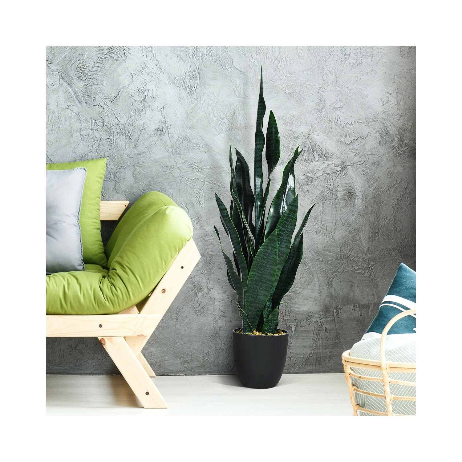 Gymax Artificial Snake Plant 35.5" Fake Sansevieria Indoor-Outdoor Decoration Green