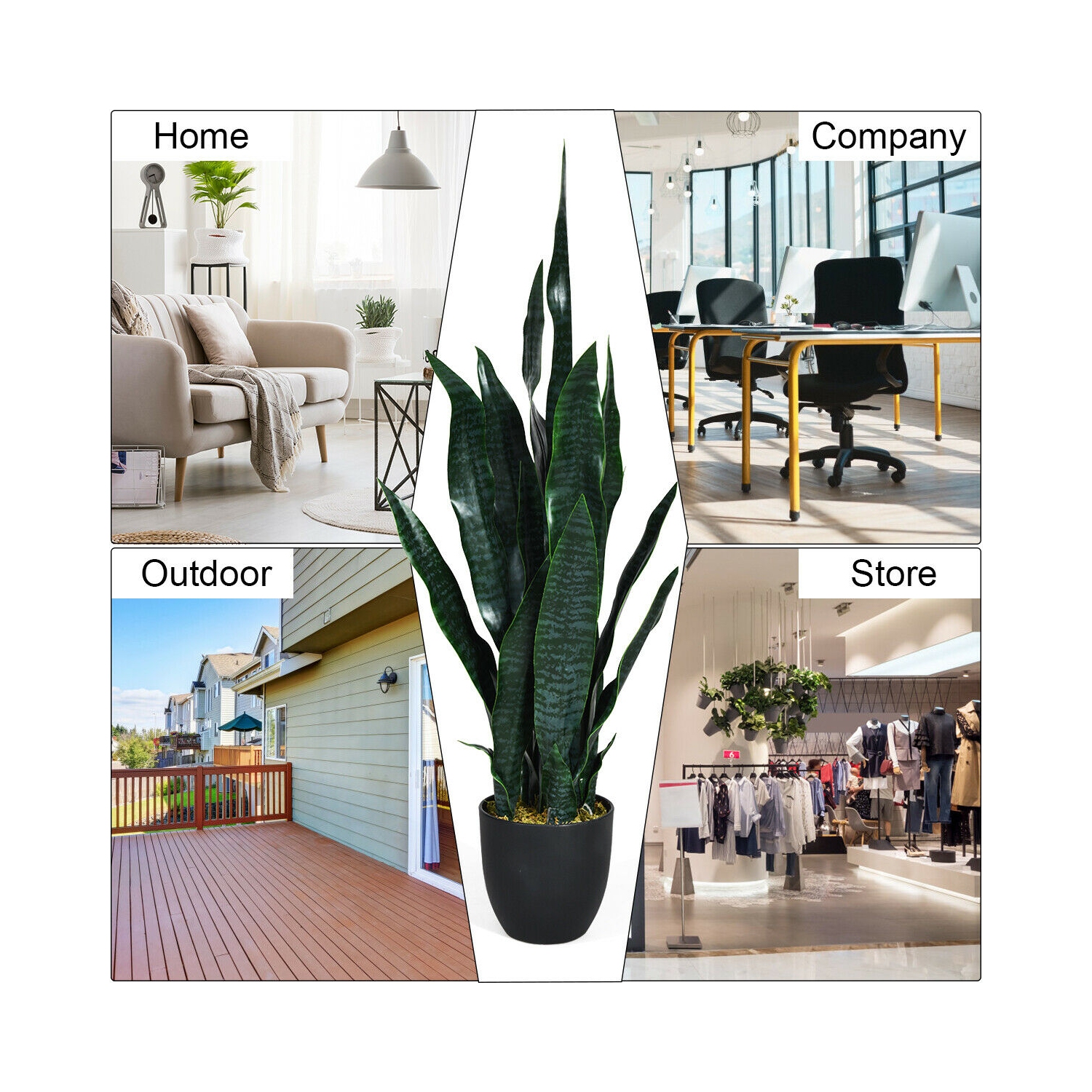 Gymax Artificial Snake Plant 35.5" Fake Sansevieria Indoor-Outdoor Decoration Green