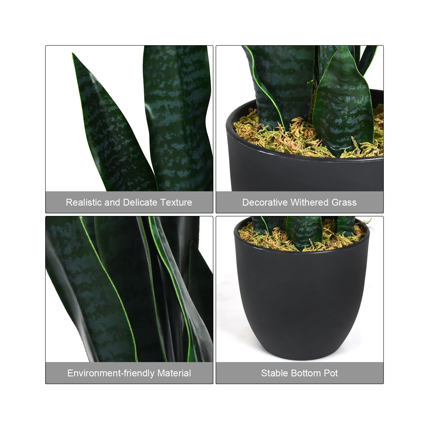 Gymax Artificial Snake Plant 35.5" Fake Sansevieria Indoor-Outdoor Decoration Green