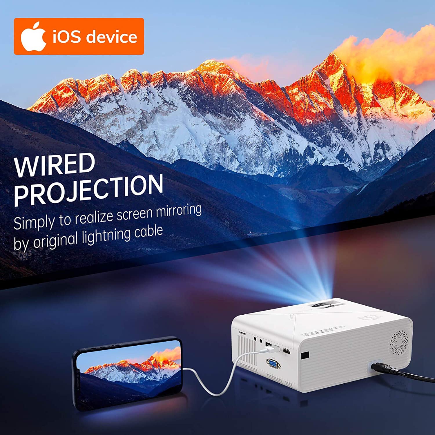 VIMGO Mini WiFi Projector, 6000Lux Full HD 1080P Supported for Outdoor Movies