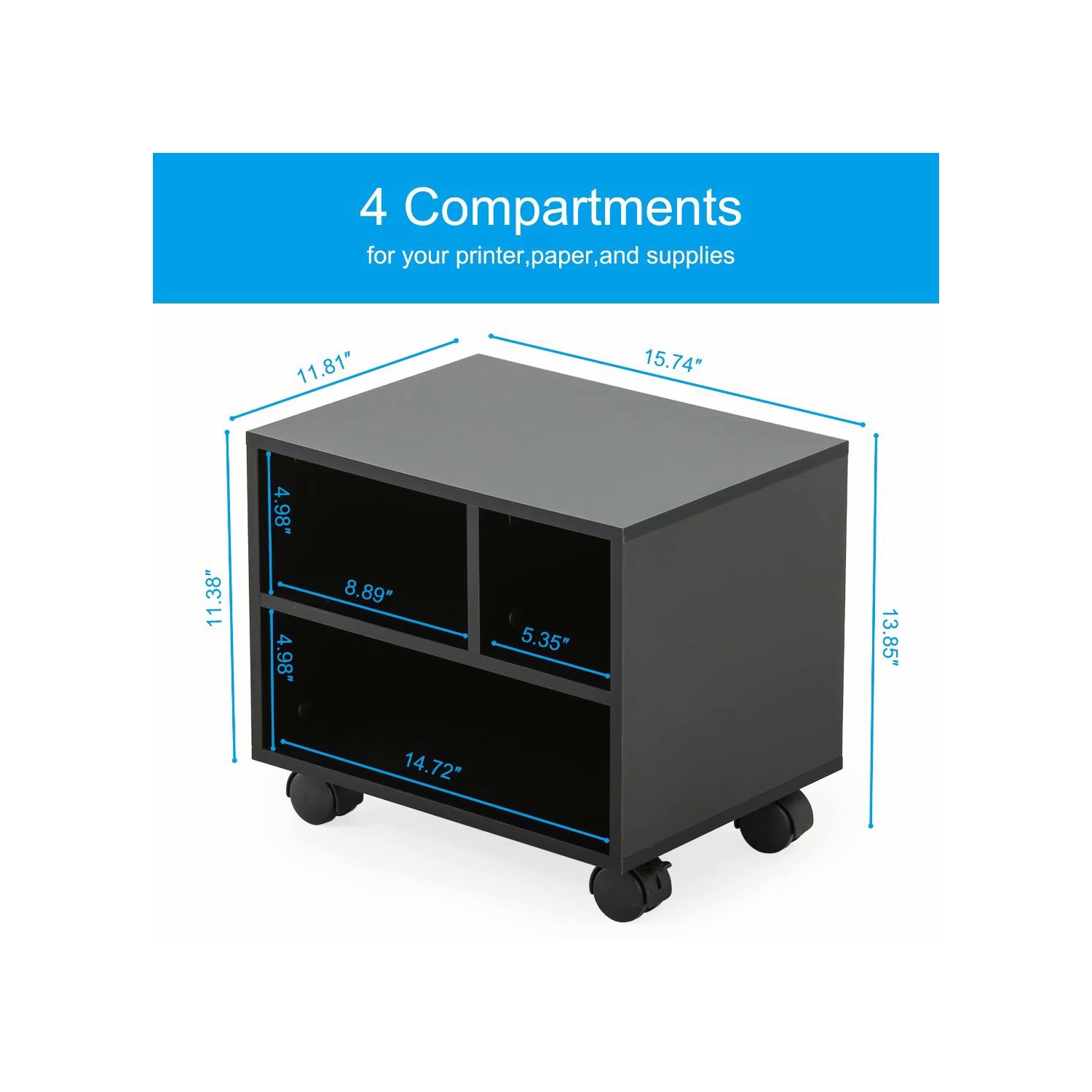 FITUEYES Mobile Printer Stand Under Desk Machine Work Modern File Cabinet Cart with Wheels, PS304003WB