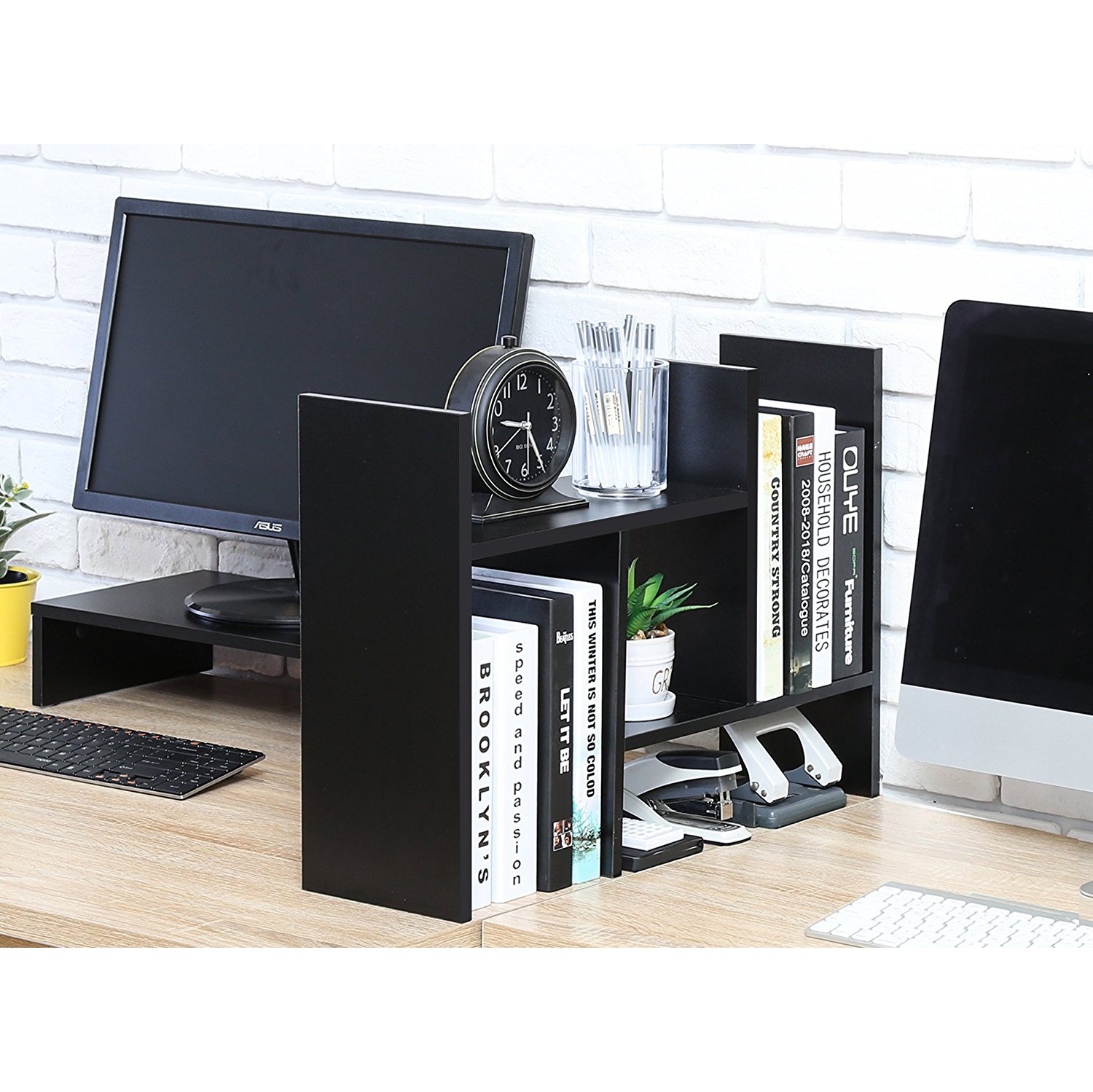 FITUEYES Wood Adjustable Desktop Organizer Office Storage Rack Corner Bookcase DT306806WO 