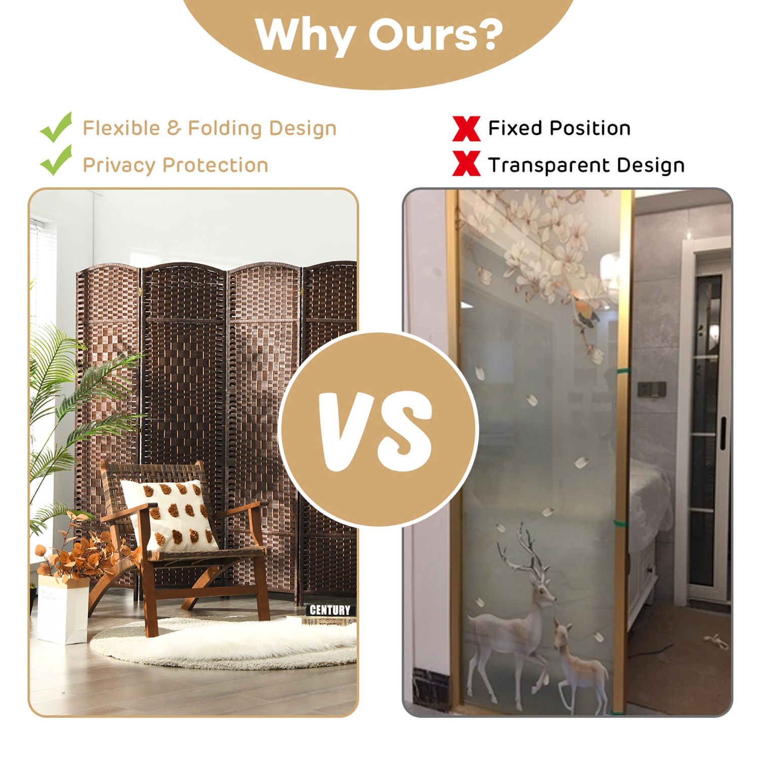 6 Diviseur de salle de panneaux Écran de confidentialité pliant en fibre de tissage de 6 pieds