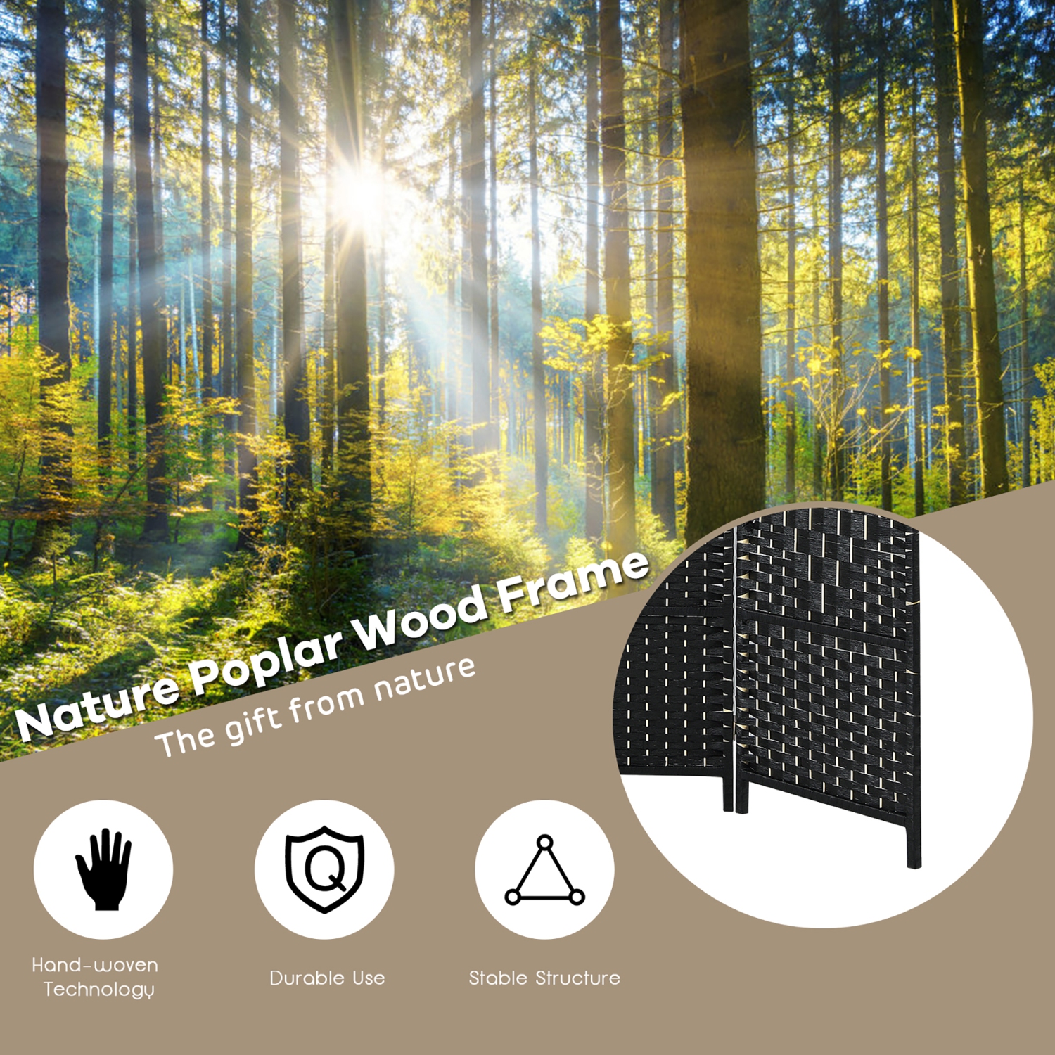 6 Diviseur de salle de panneaux Écran de confidentialité pliant en fibre de tissage de 6 pieds