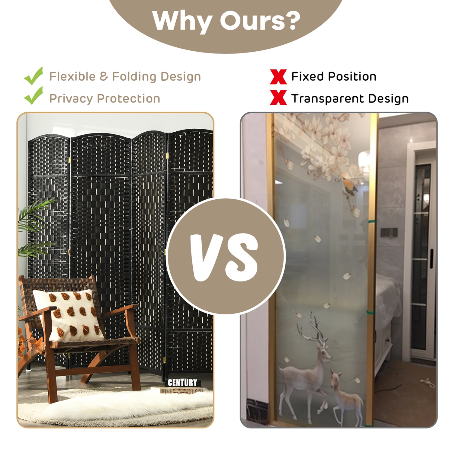 6 Diviseur de salle de panneaux Écran de confidentialité pliant en fibre de tissage de 6 pieds