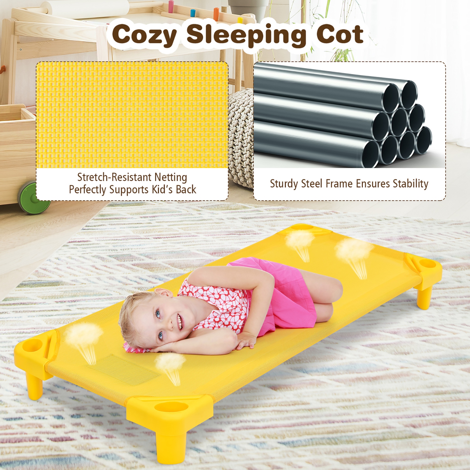 Costway Pack of 4 Kids Stackable Naptime Cot 51''Lx23''W Daycare Rest Mat Colorful