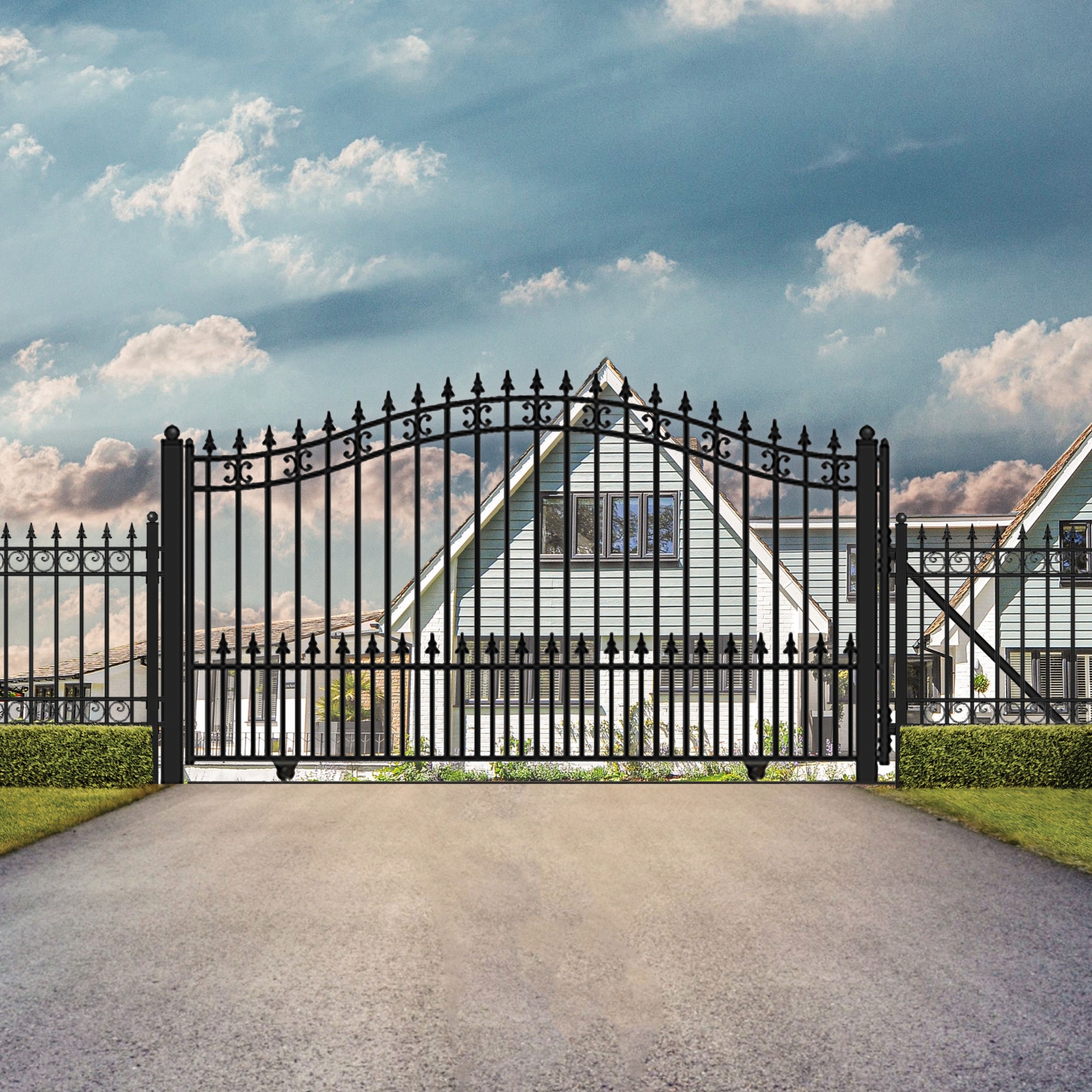 ALEKO DG14STPSSLPED St.Petersburg Style Slide Single Steel Driveway Gate 14' with Pedestrian Gate