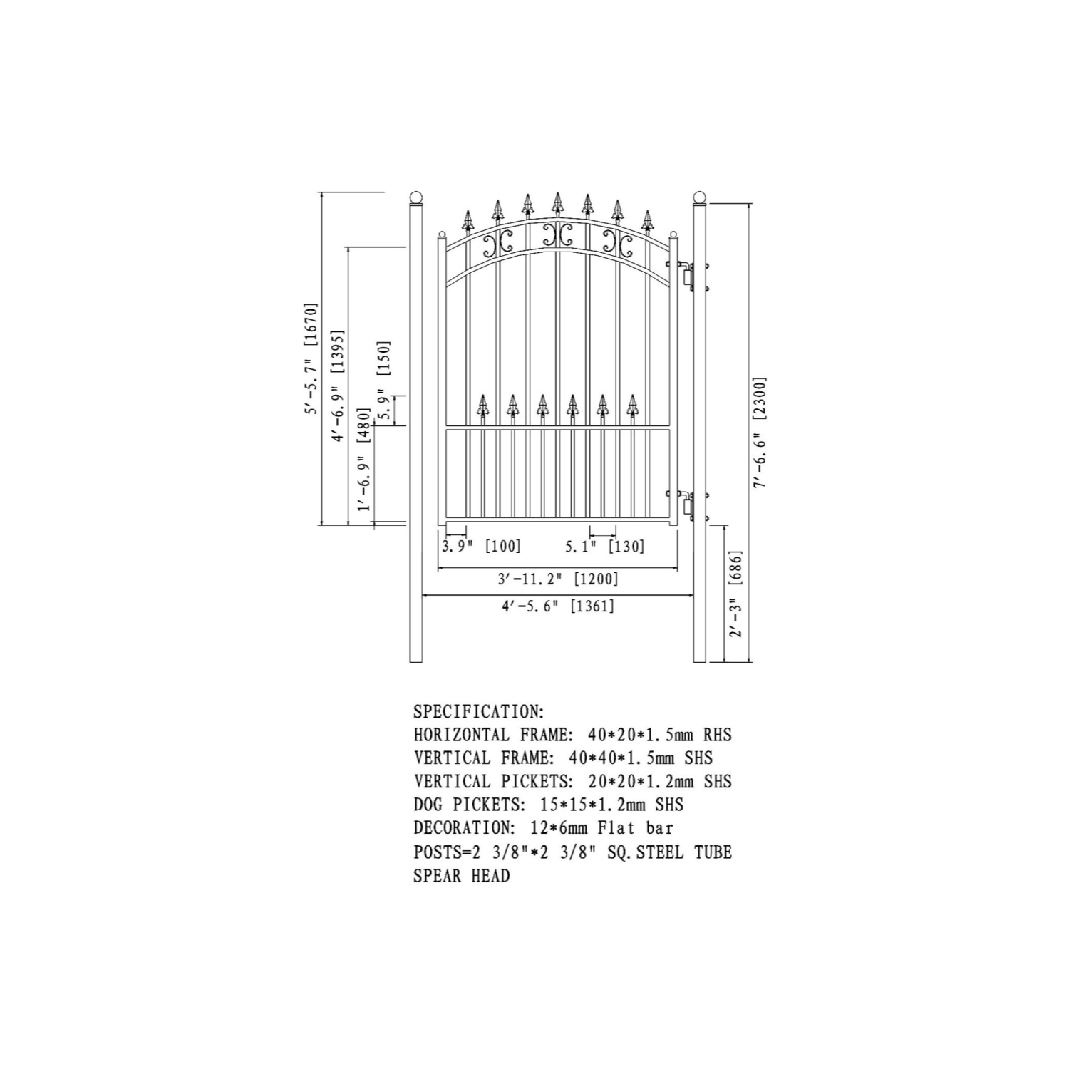 ALEKO DG14STPSSLPED St.Petersburg Style Slide Single Steel Driveway Gate 14' with Pedestrian Gate