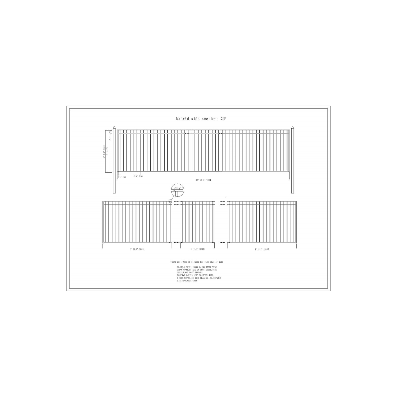 ALEKO DG25MADSSLPED Madrid Style Single Slide Black Iron Wrought Gate Driveway Gates 25 Feet with Pedestrian Gate