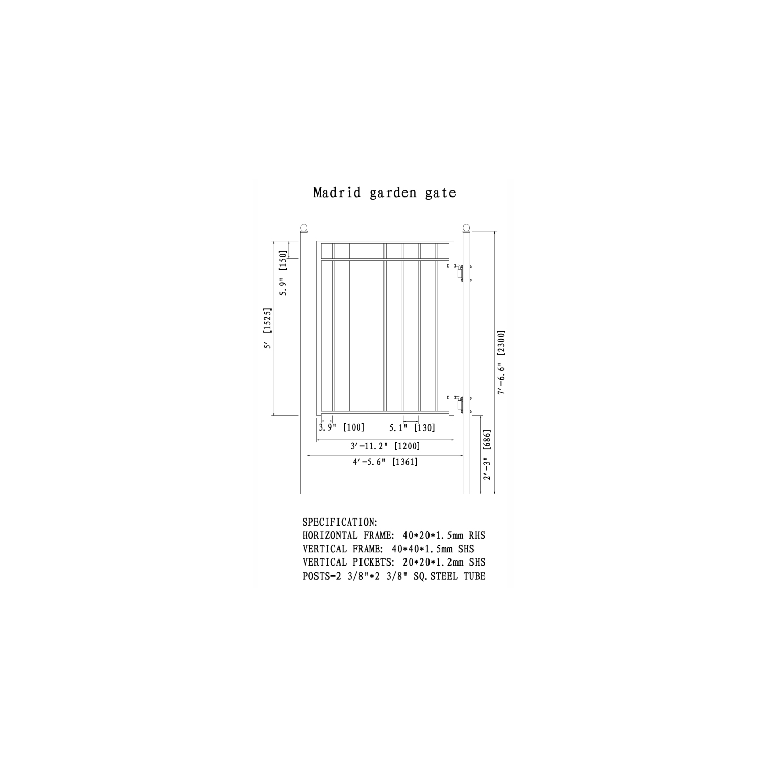 ALEKO DG25MADSSLPED Madrid Style Single Slide Black Iron Wrought Gate Driveway Gates 25 Feet with Pedestrian Gate