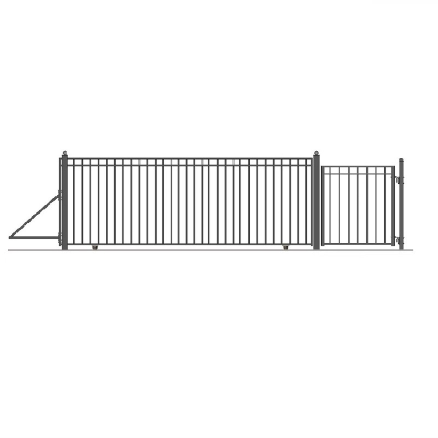 ALEKO DG20MADSSLPED Madrid Style Single Slide Black Iron Wrought Gate Driveway Gates 20 Feet with Pedestrian Gate