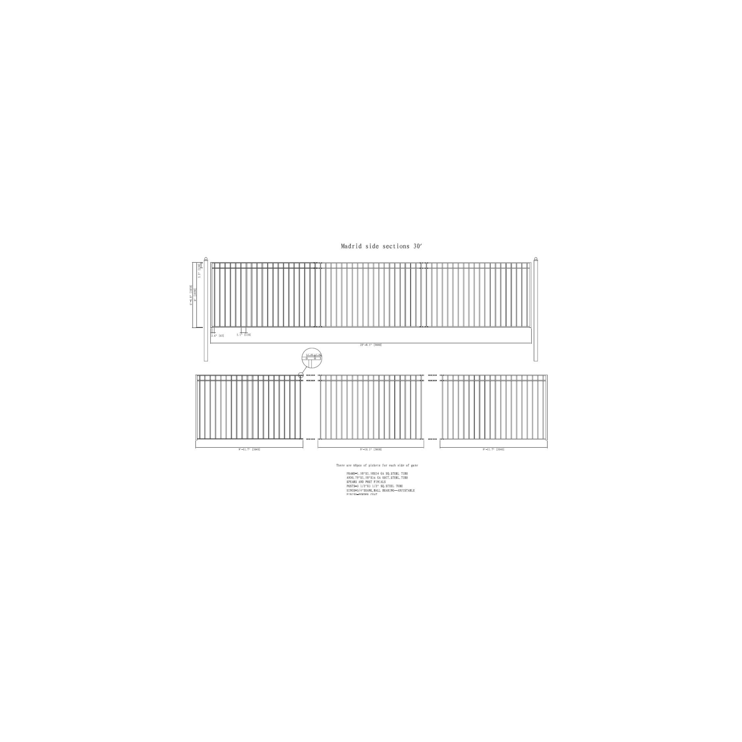 ALEKO DG30MADSSLPED Madrid Style Single Slide Black Iron Wrought Gate Driveway Gates 30 Feet with Pedestrian Gate