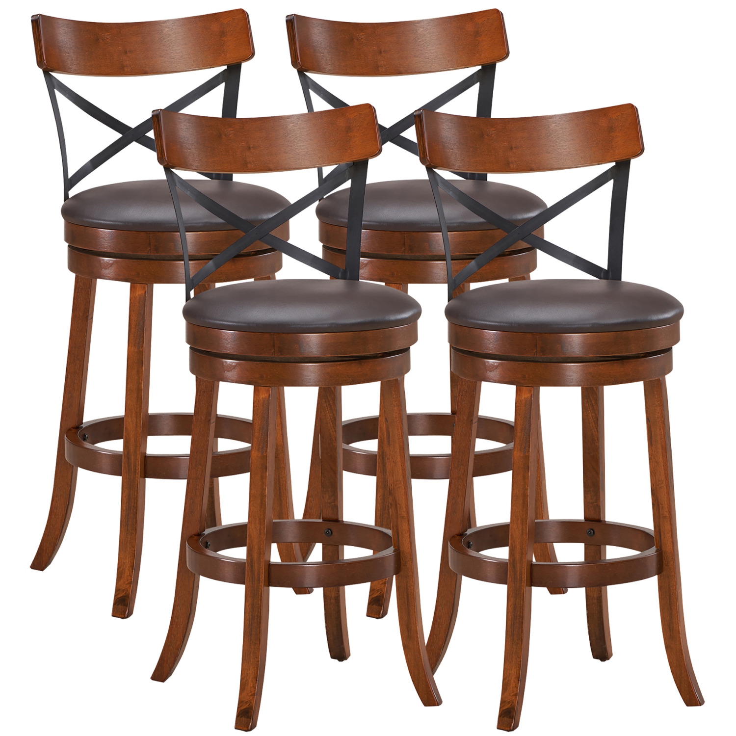 Costway Set of 4 Bar Stools Swivel 29.5'' Dining Bar Chairs with Rubber Wood Legs