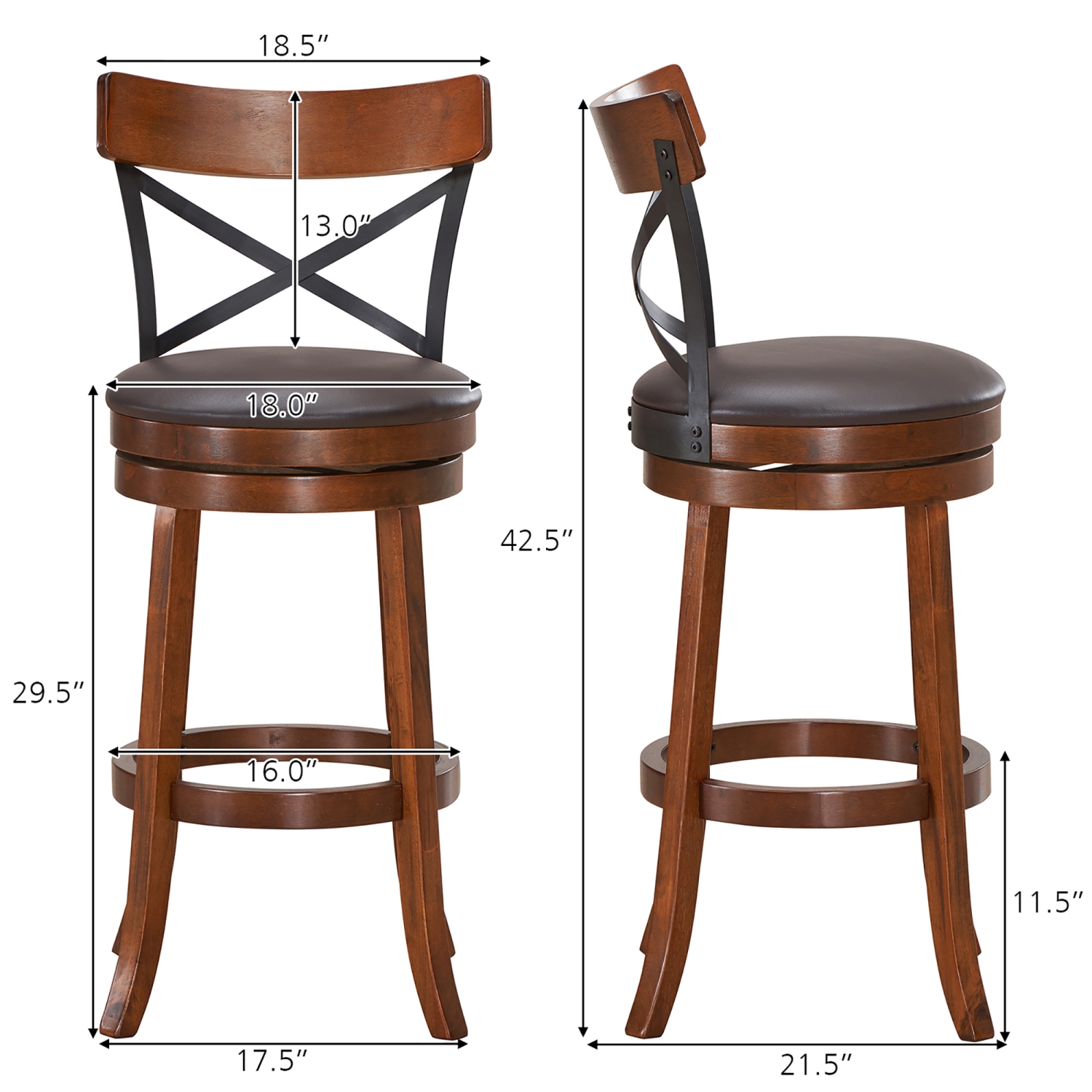 Costway Set of 4 Bar Stools Swivel 29.5'' Dining Bar Chairs with Rubber Wood Legs