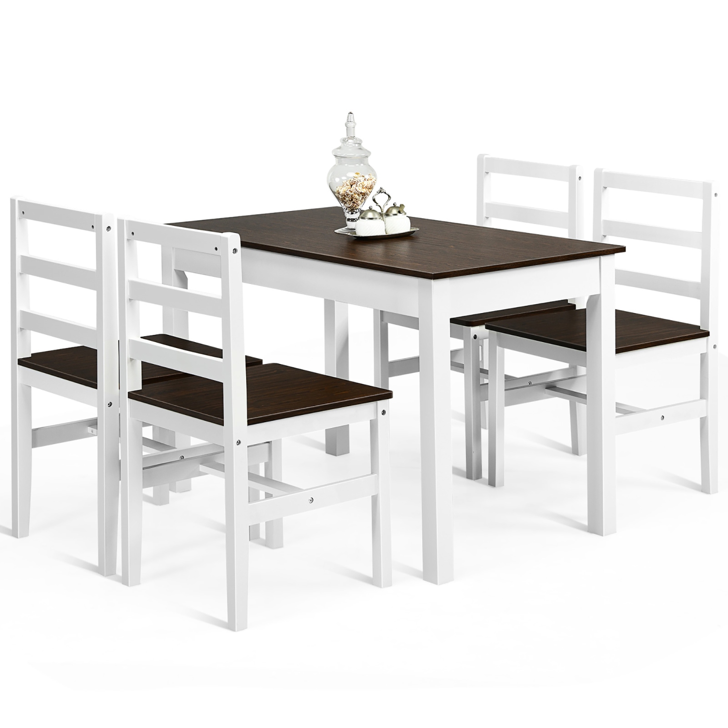 Costway 5pcs Dining Set Solid Wood Compact Kitchen Table & 4 Chairs Modern