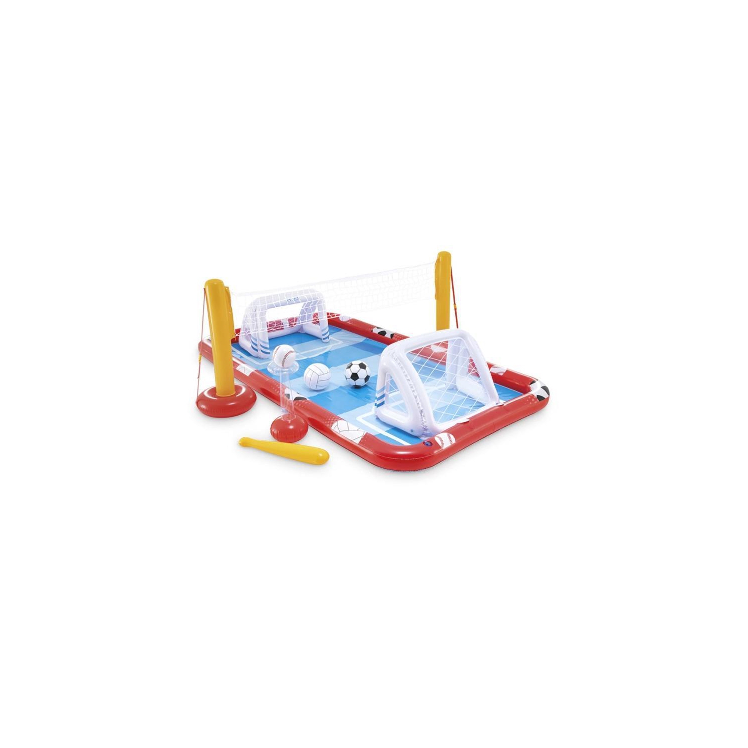 Intex - Aquatic Playground Sports Center with Accessories for Soccer, VolleyBall and Baseball, Red and Blue