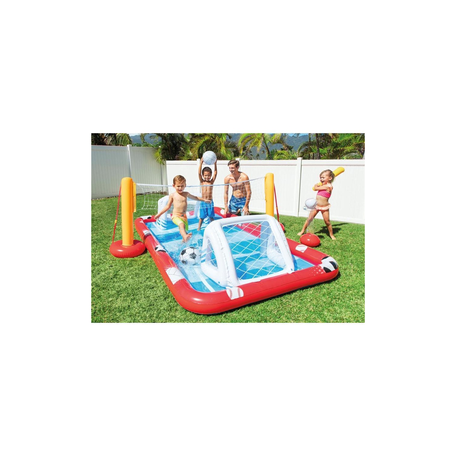 Intex - Aquatic Playground Sports Center with Accessories for Soccer, VolleyBall and Baseball, Red and Blue