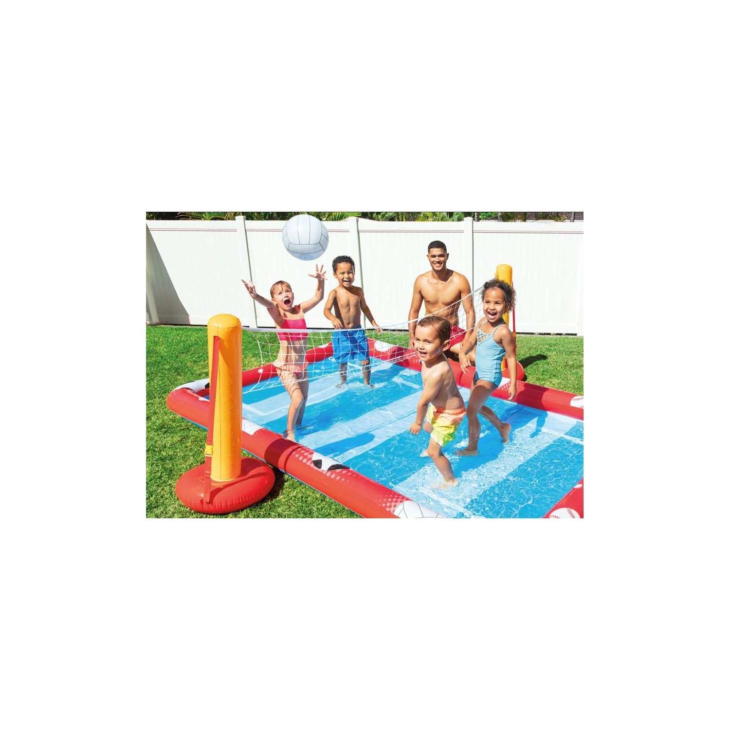 Intex - Aquatic Playground Sports Center with Accessories for Soccer, VolleyBall and Baseball, Red and Blue