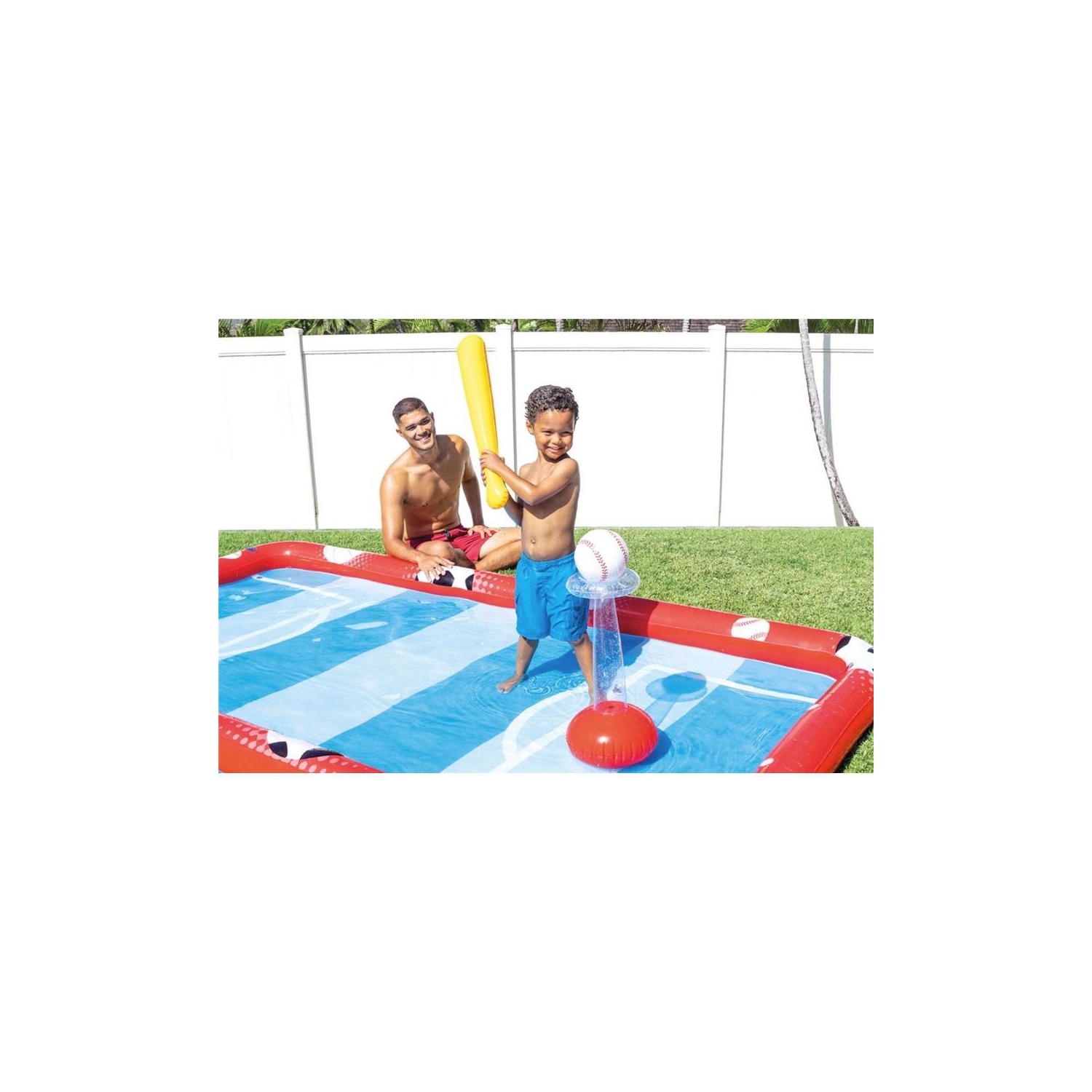 Intex - Aquatic Playground Sports Center with Accessories for Soccer, VolleyBall and Baseball, Red and Blue