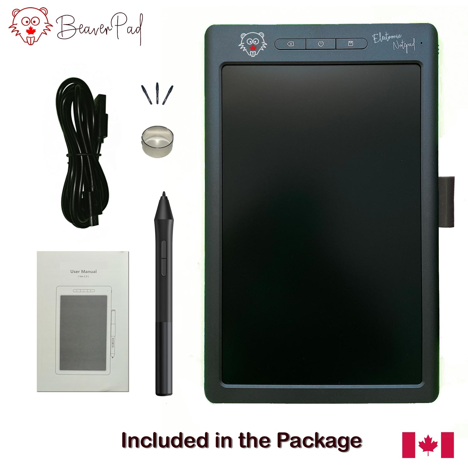 BeaverPad Tablette d'écriture LCD (eWriter) et tablette graphique 10 avec  fonction de sauvegarde, mémoire et Bluetooth