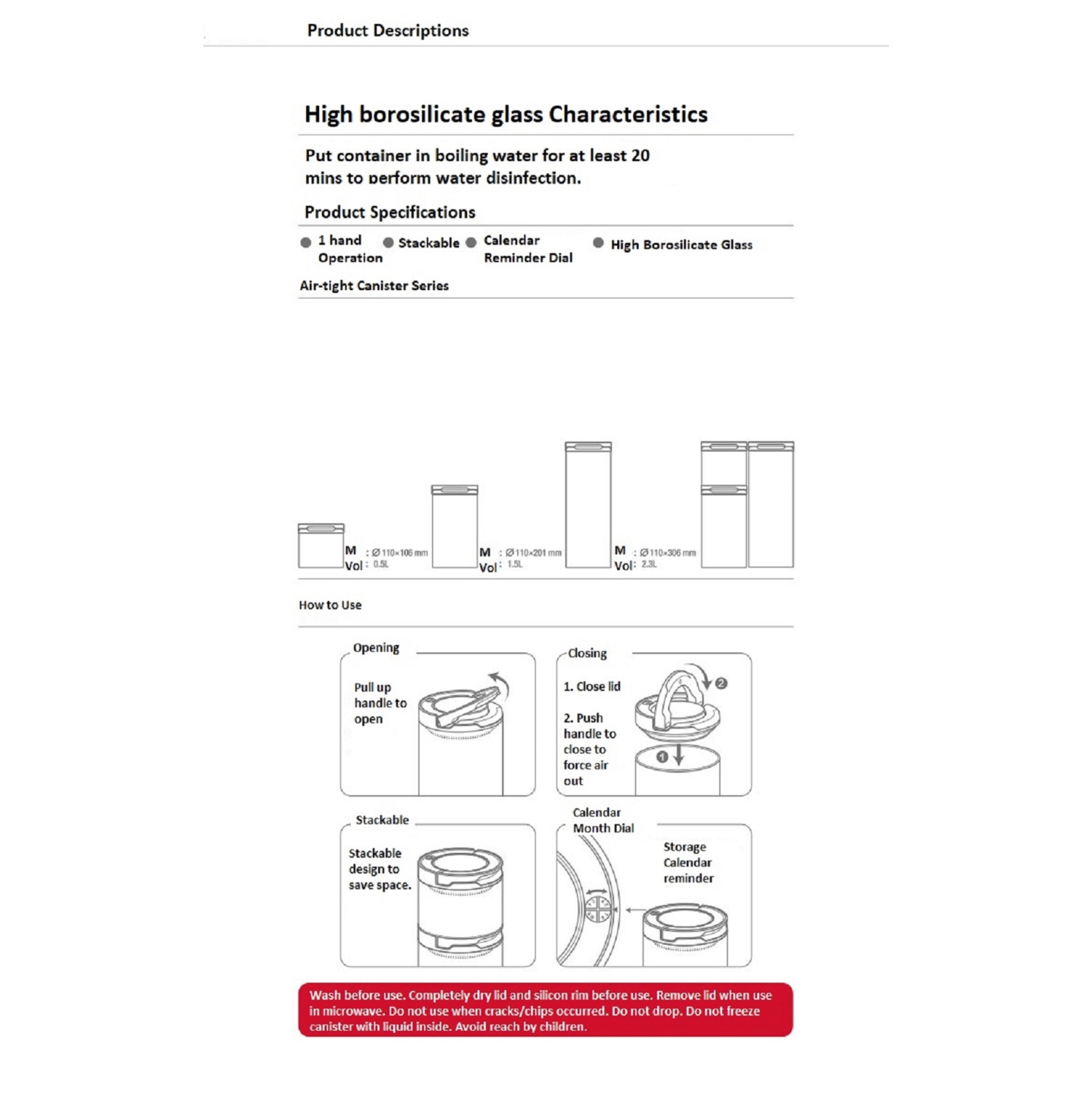 Sunwealth Contenant de verre hermétique 1,5 L